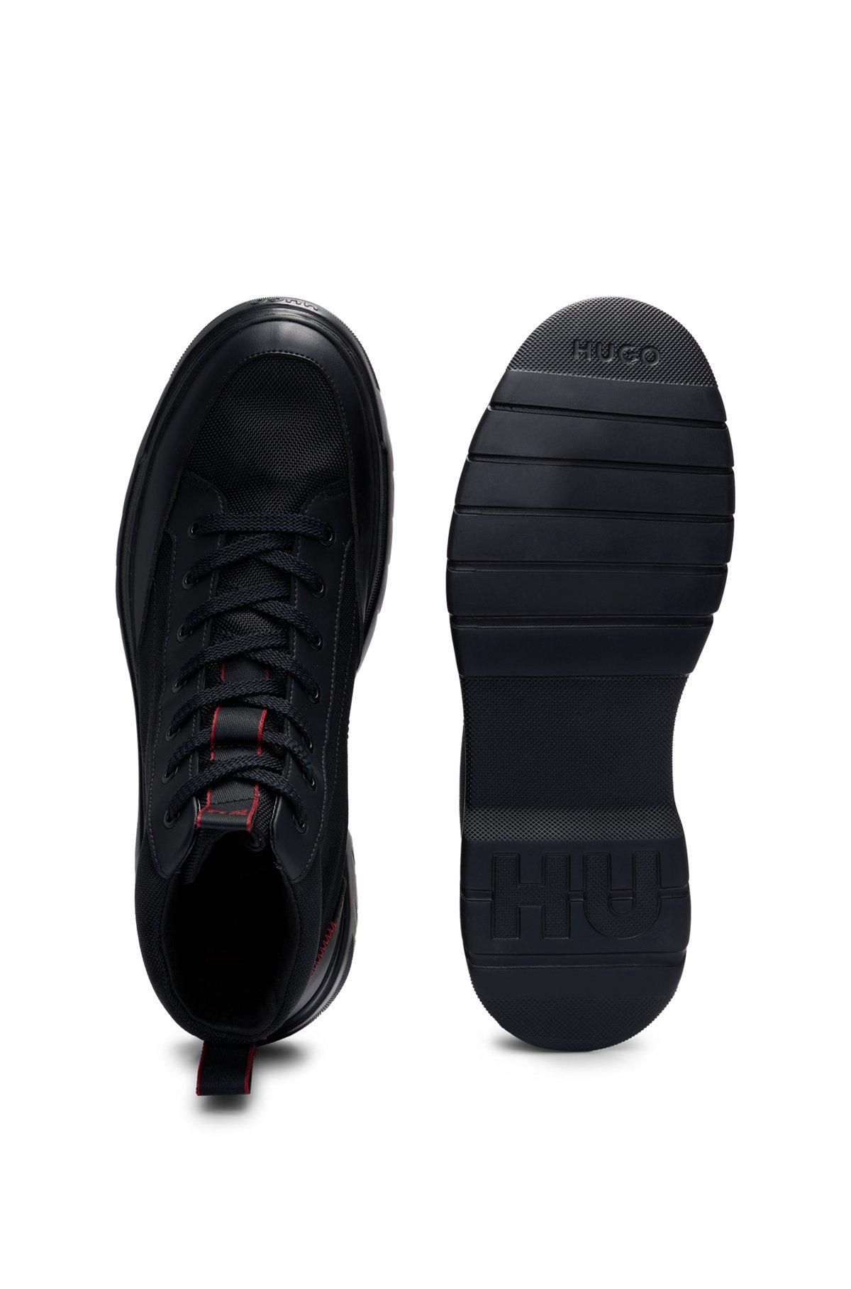 MIXED-MATERIAL HIGH-TOP TRAINERS WITH RED DETAILS - 3
