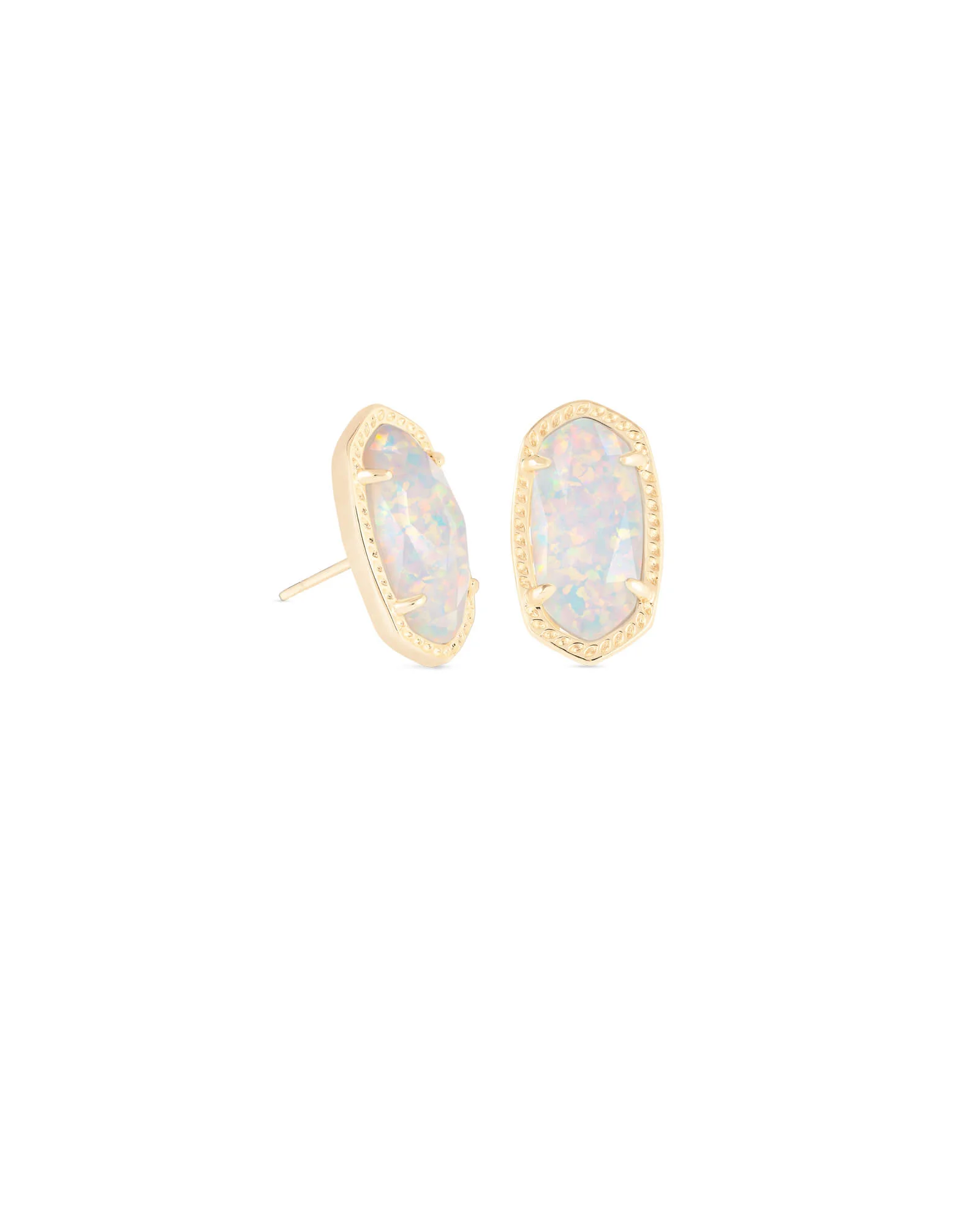 Ellie Gold Stud Earrings in White Lab Grown Opal - 1