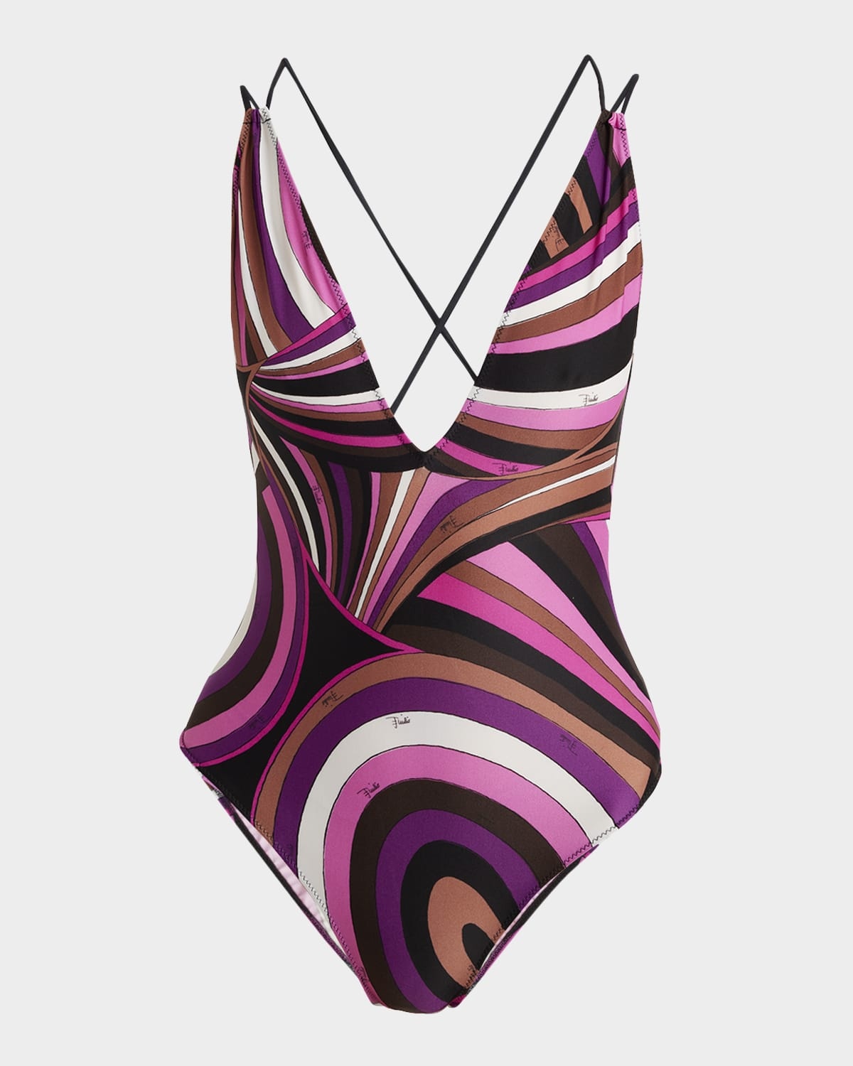 Iride-Print V-Plunge Backless One-Piece Swimsuit - 1