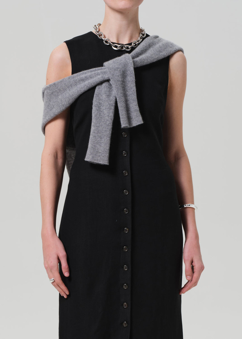 Button Dress Linen Twill In Black 5