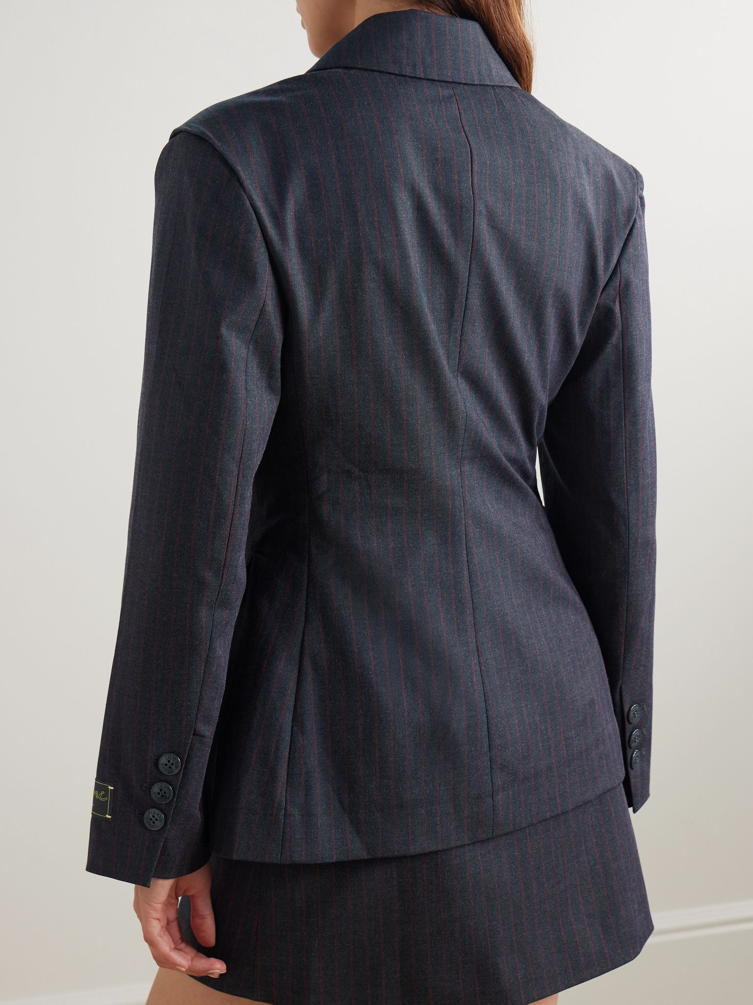 Asymmetric pinstriped woven blazer Dark gray - 3