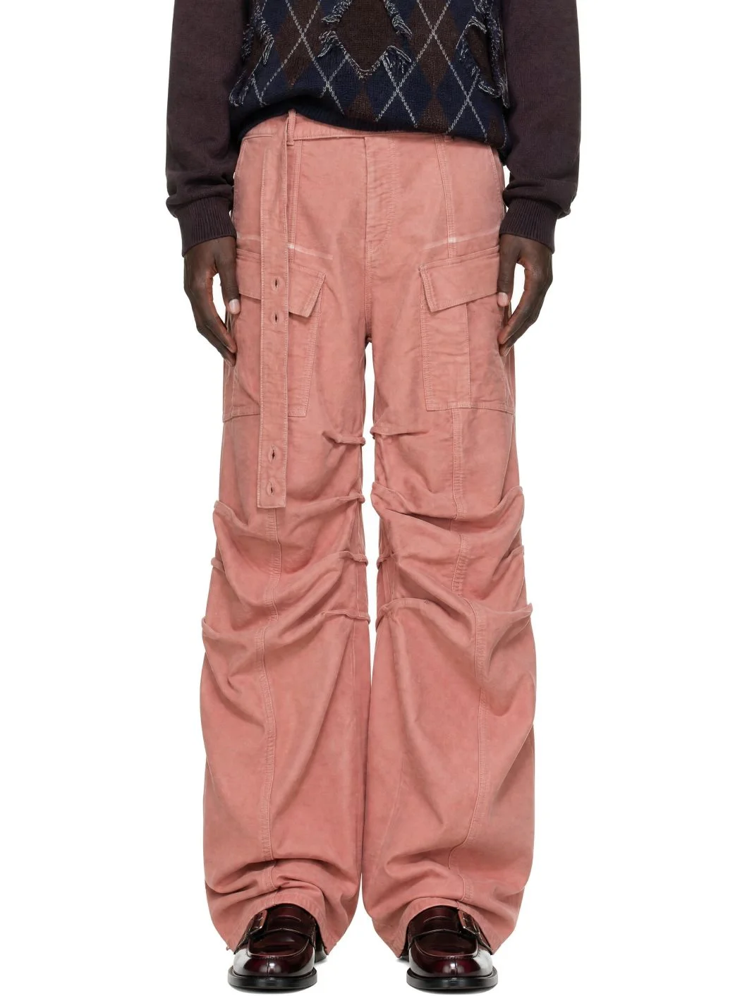 Pink Gathered Cargo Pants - 1