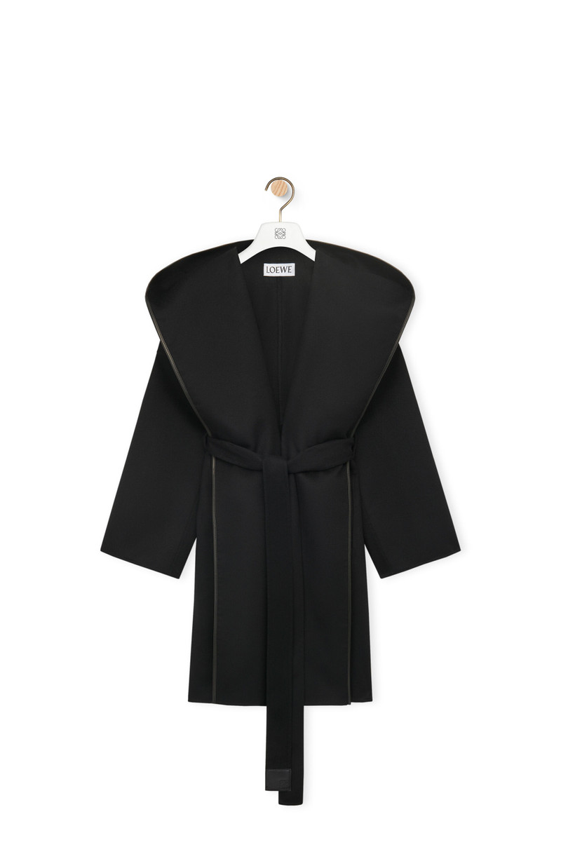 Short hooded coat in wool and cashmere 1