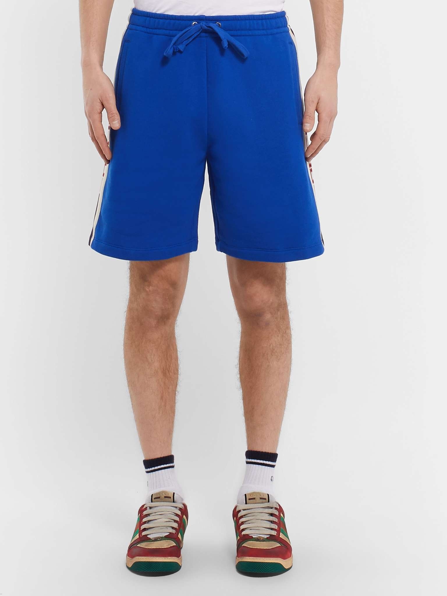 Wide-Leg Logo Webbing-Trimmed Loopback Cotton-Jersey Shorts - 4