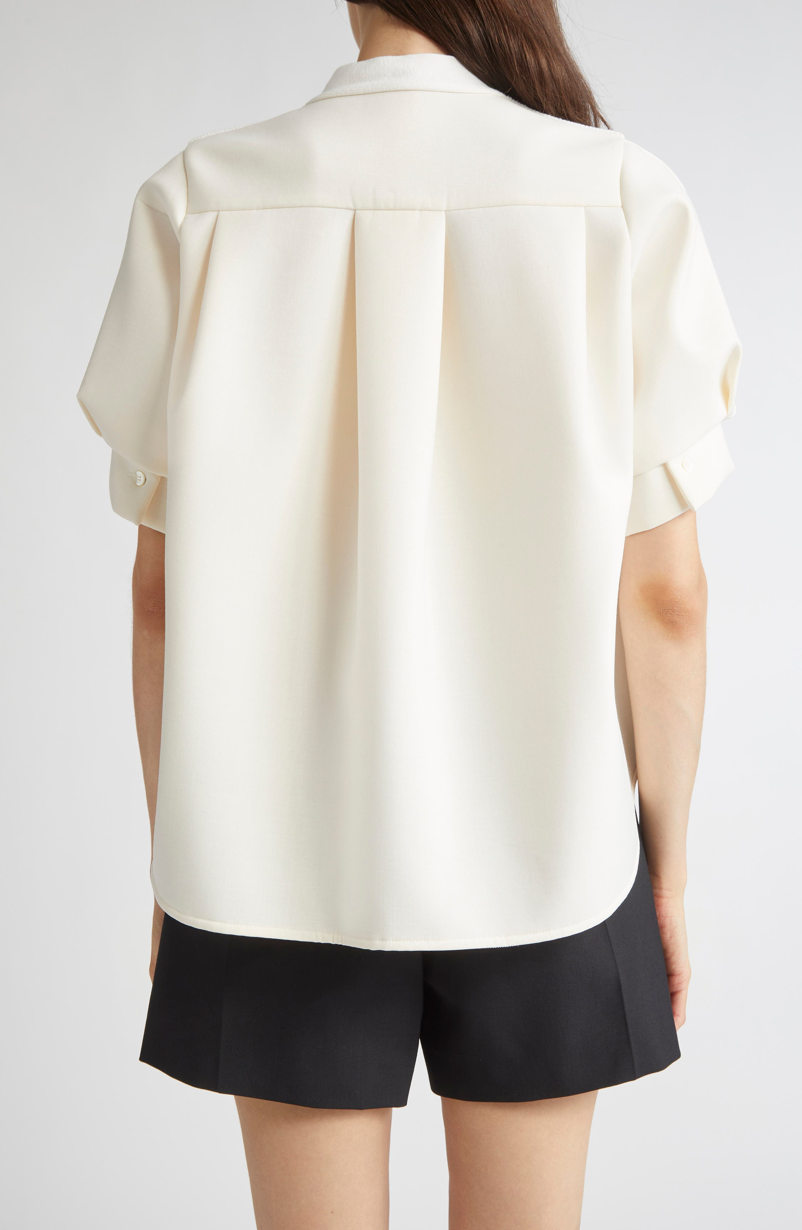 Sacai Suiting Mixed Media Cardigan in Off White at Nordstrom - 3