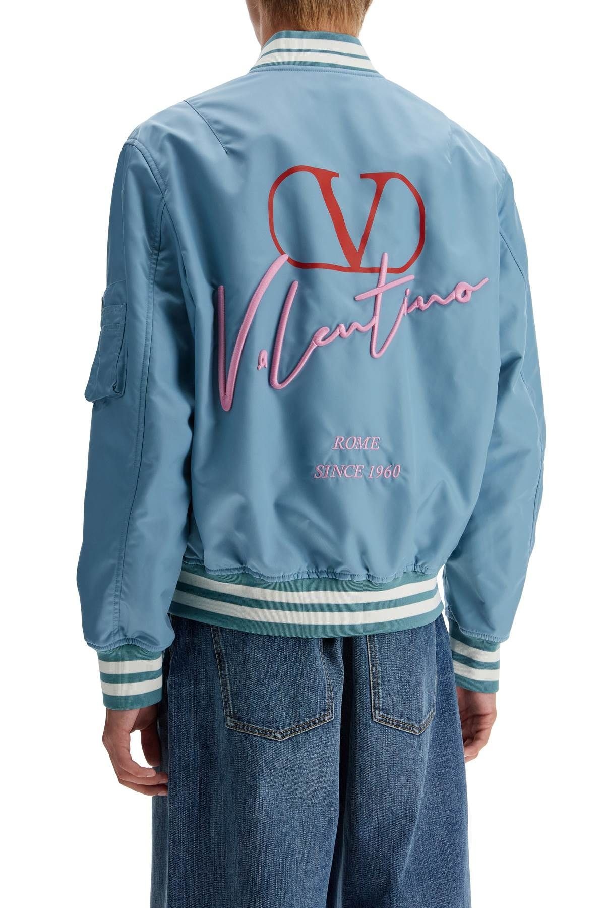 VIP【送料関税込】VALENTINO CHEZ VALENTINO NYLON BOMBERJACKET Valentino NYLON BOMBER JACKET WITH EMBROIDERY AND PRINT
