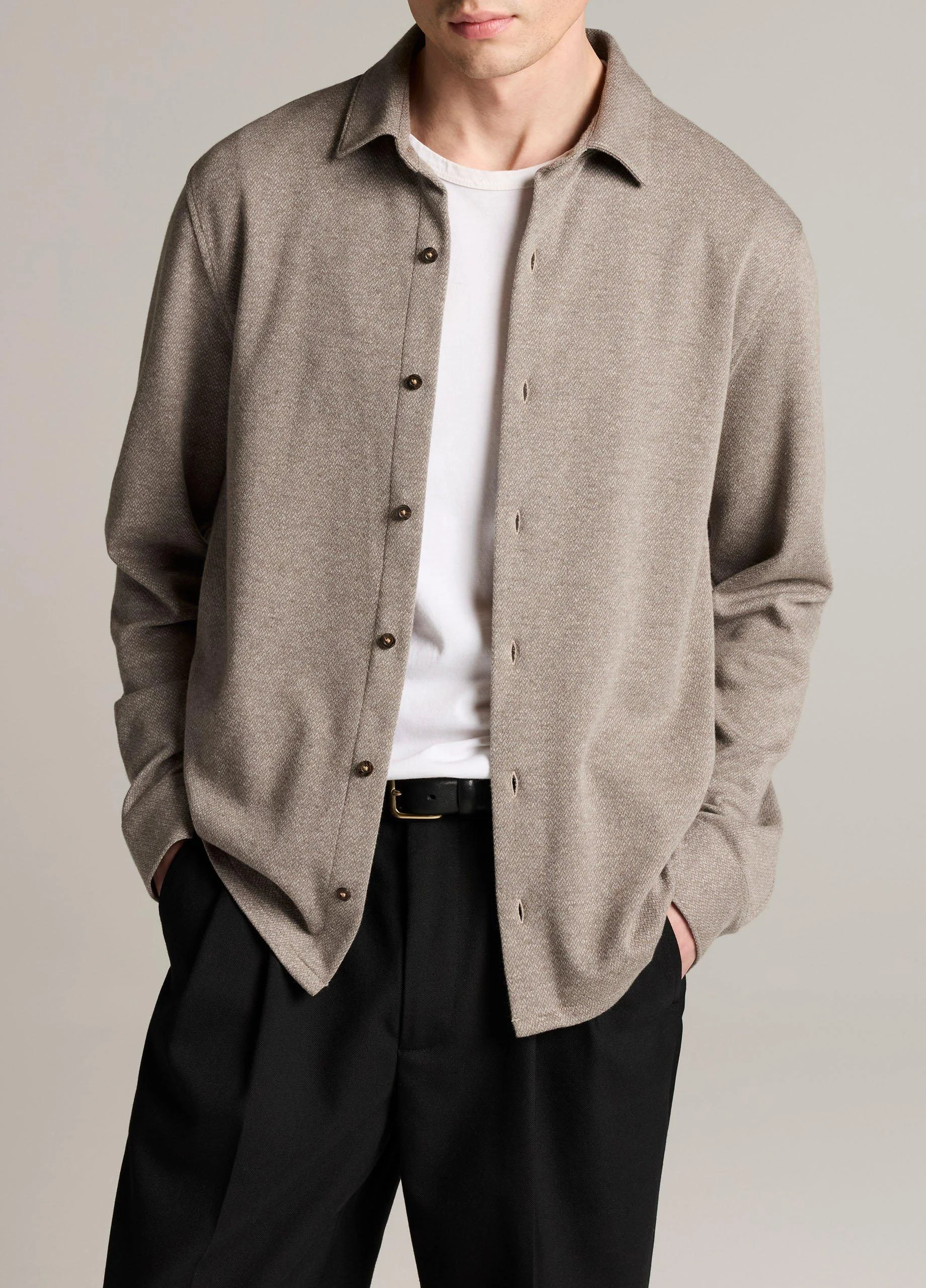 Herringbone Cotton-Blend Button-Front Shirt - 1