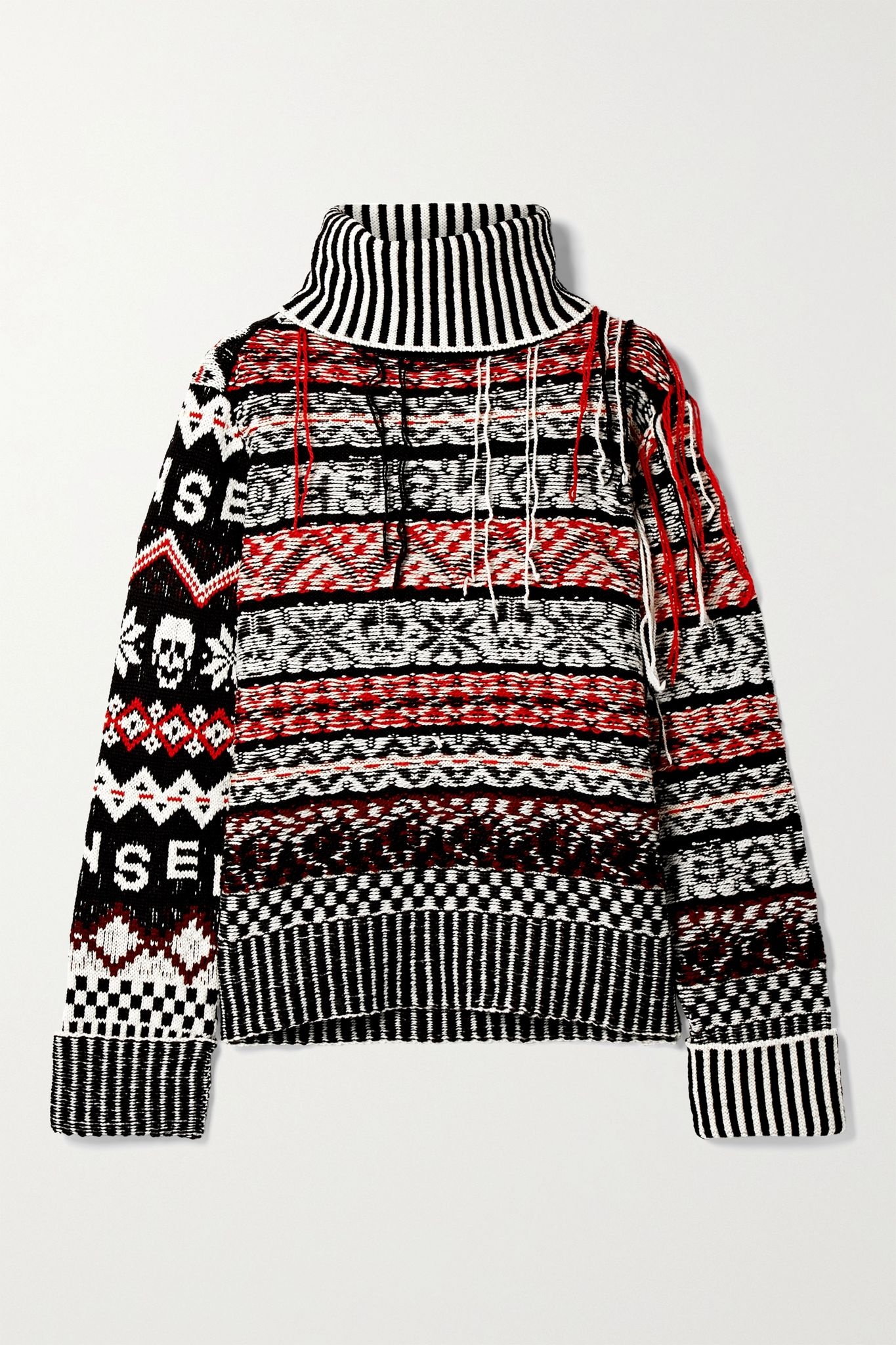 Fringed Fair Isle wool turtleneck sweater - 1