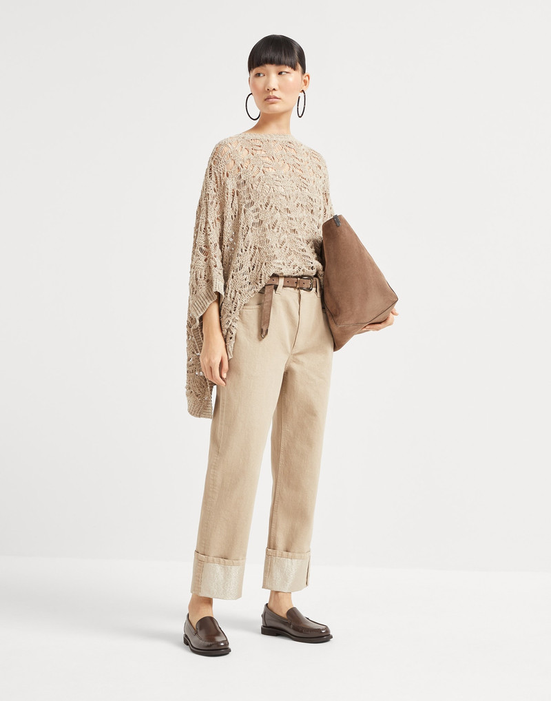 Dyed sparkling denim cropped trousers with monili 4