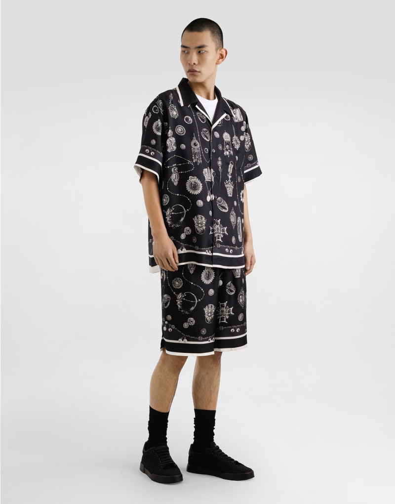 Dolce & Gabbana Medal-print silk twill bermuda shorts outlook