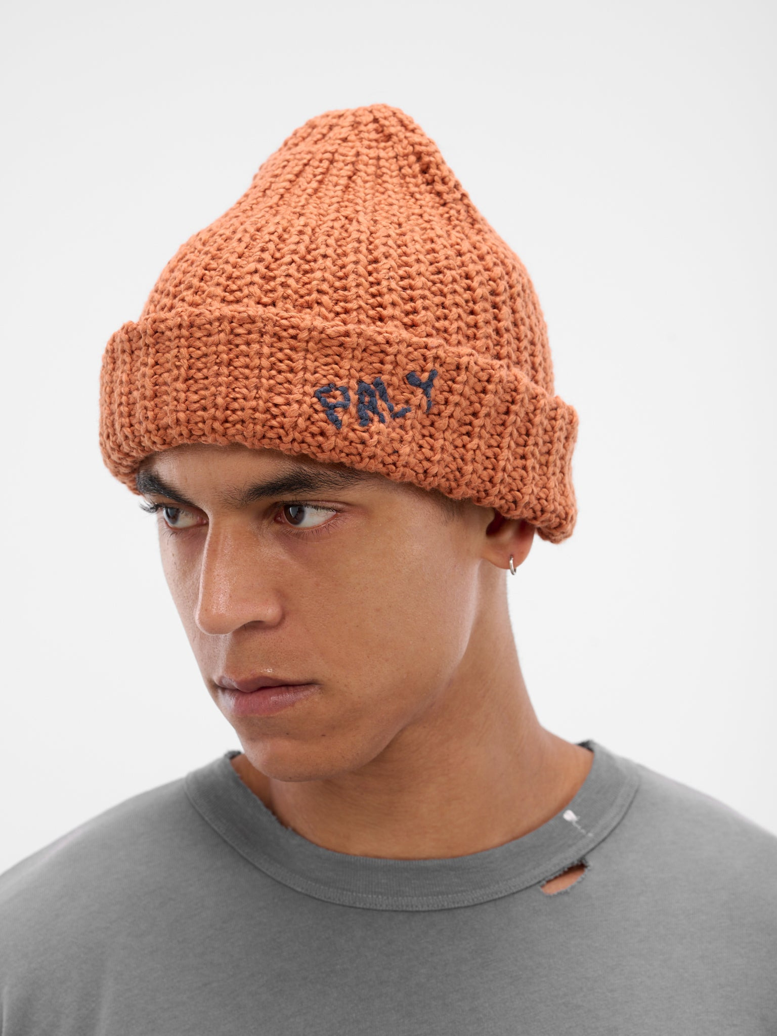 Orange Hand-Knit Beanie - 2