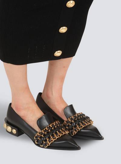 Balmain Leather Coin loafers with gold-tone chains outlook