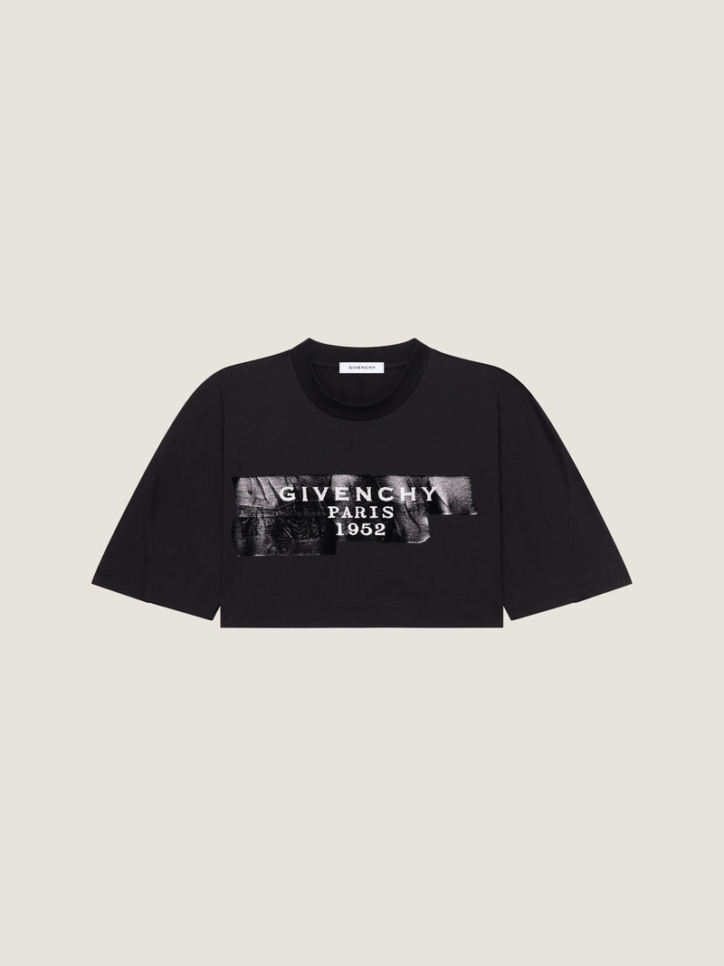CROPPED COCOON T-SHIRT IN COTTON WITH GIVENCHY TAPE PRINT 1