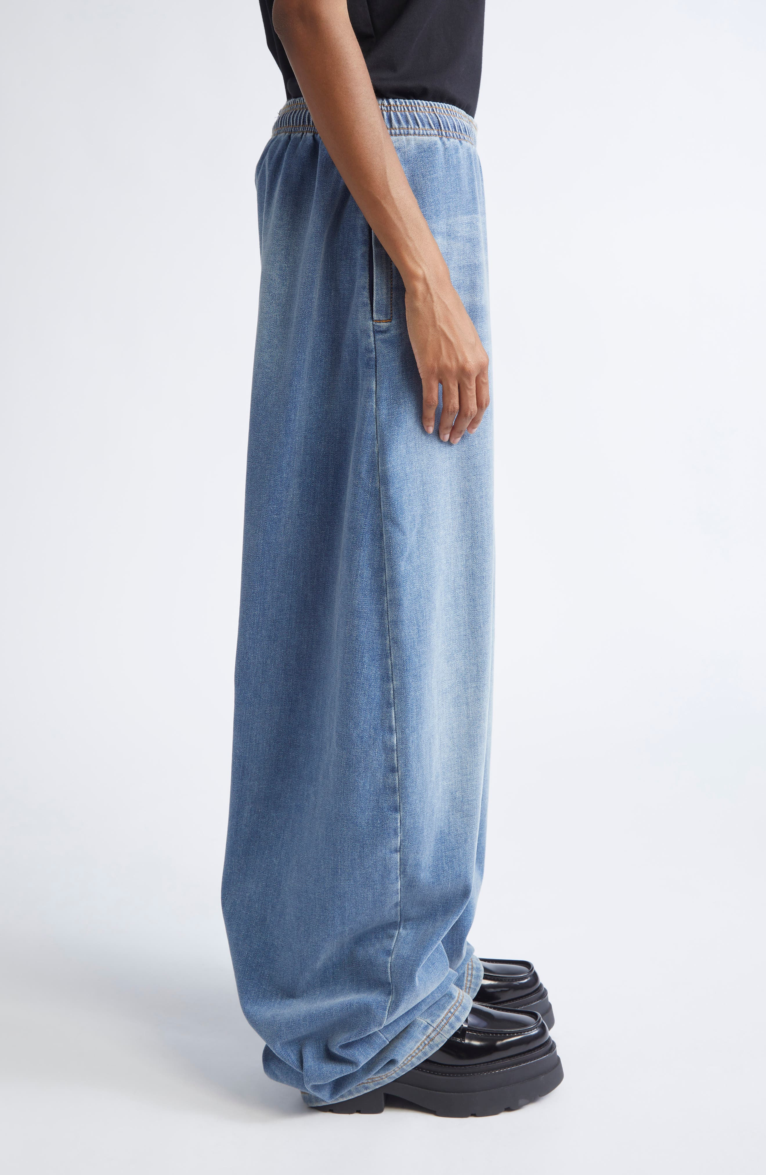 Alexander Wang Elastic Waist Brushed Denim Sweatpants in Washed Light Blue at Nordstrom - 4