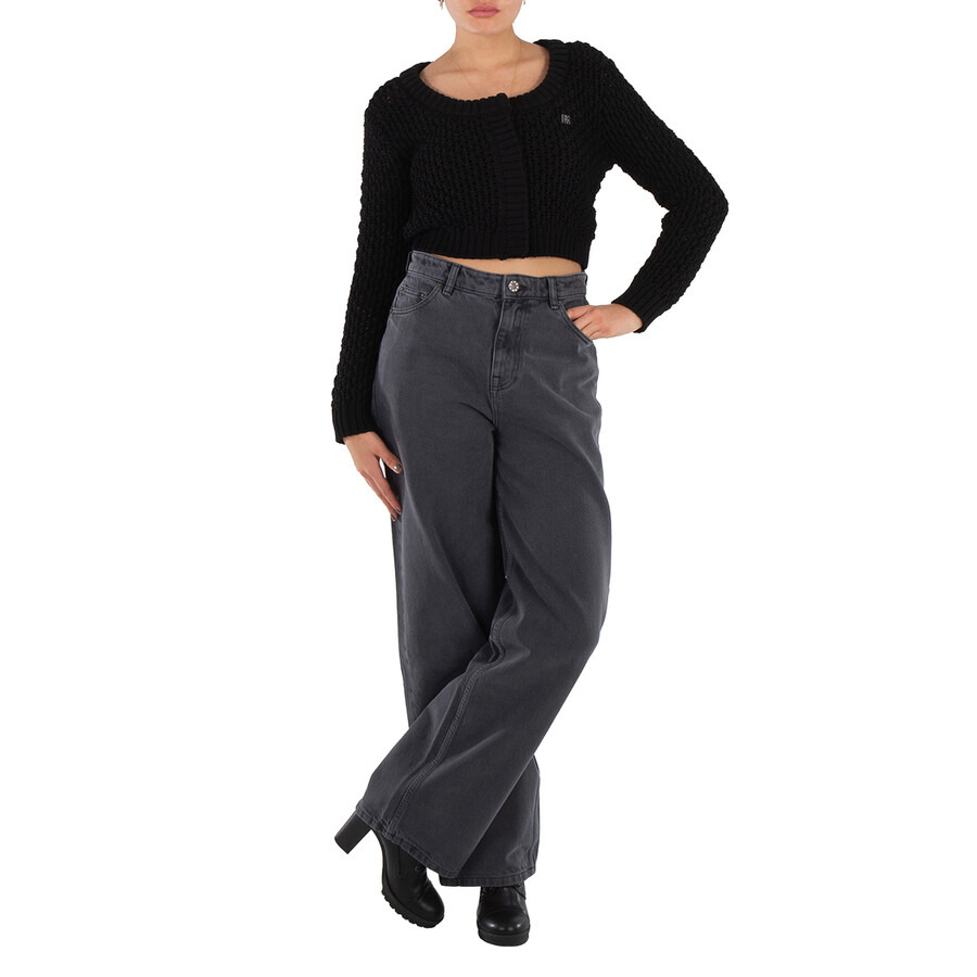 Rotate Black Chunky-Knit Cropped Cardigan - 4