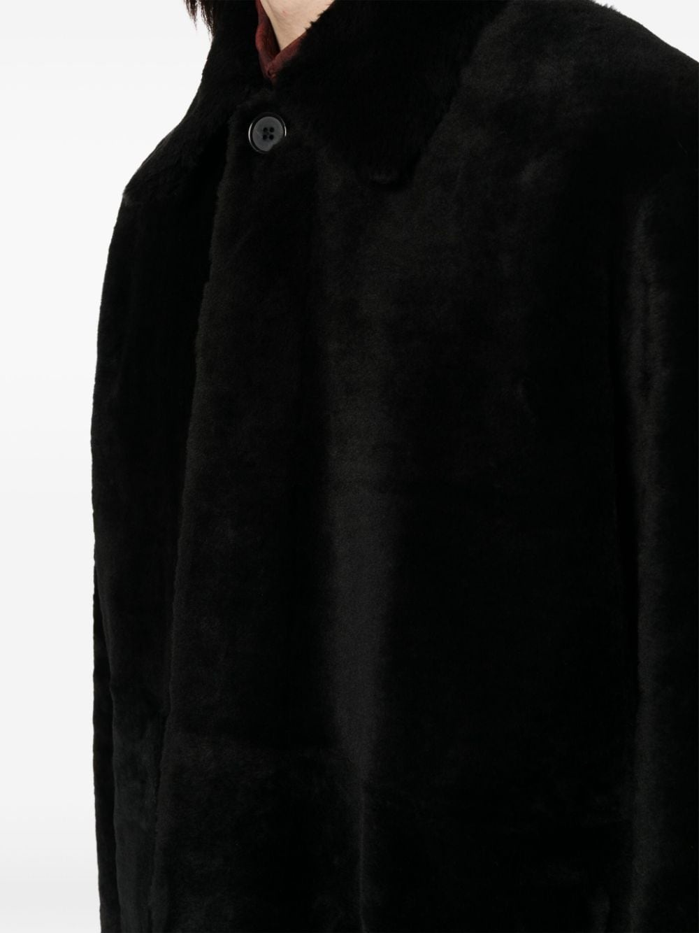 single-breasted leather coat - 5