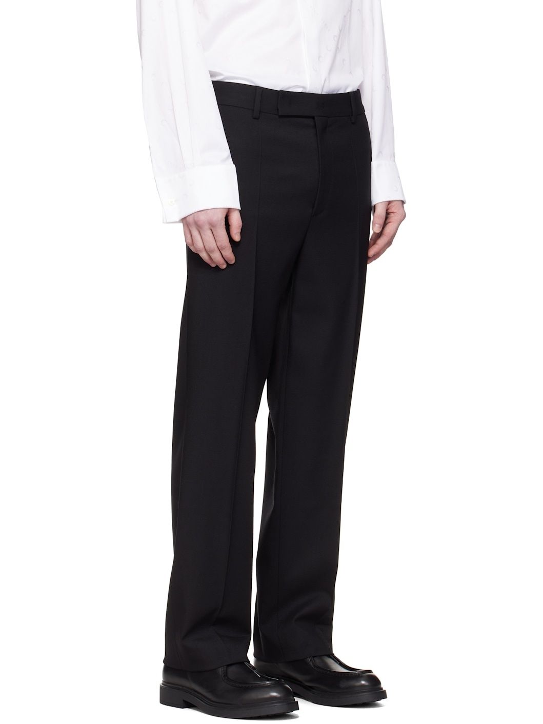 Black Virgin Wool Twill Pleated Trousers - 2