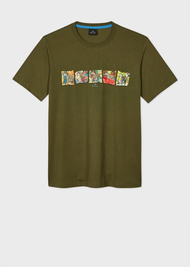 Dark Green 'Zebra' Line Up Print T-Shirt 1