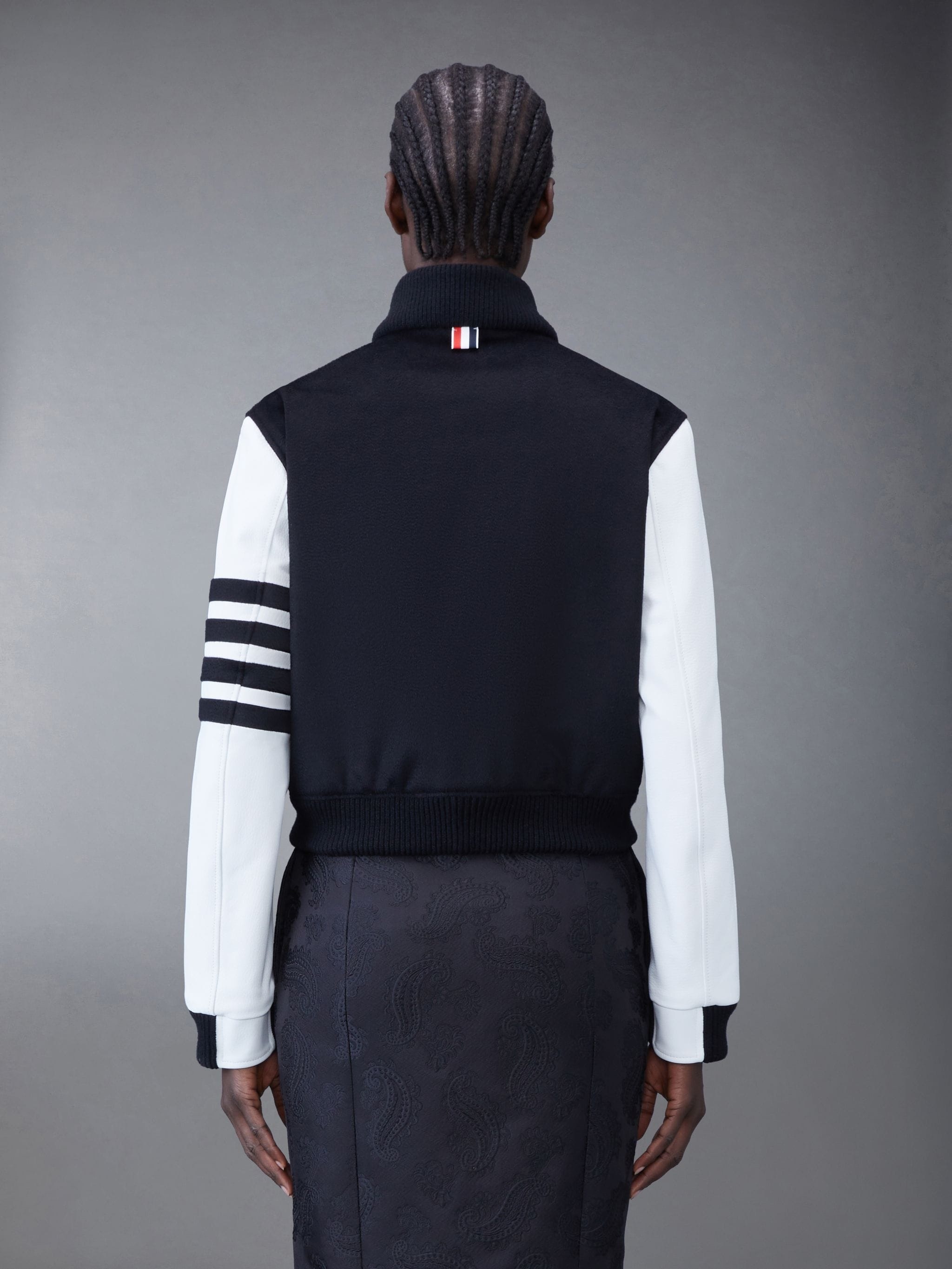 Zibeline Cashmere Leather Sleeve Cropped Varsity Jacket - 2