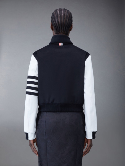 Thom Browne Zibeline Cashmere Leather Sleeve Cropped Varsity Jacket outlook
