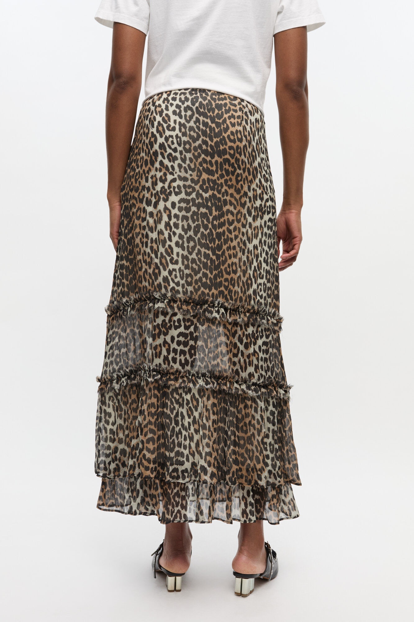 LEOPARD PRINT LONG CHIFFON RUFFLE SKIRT - 4