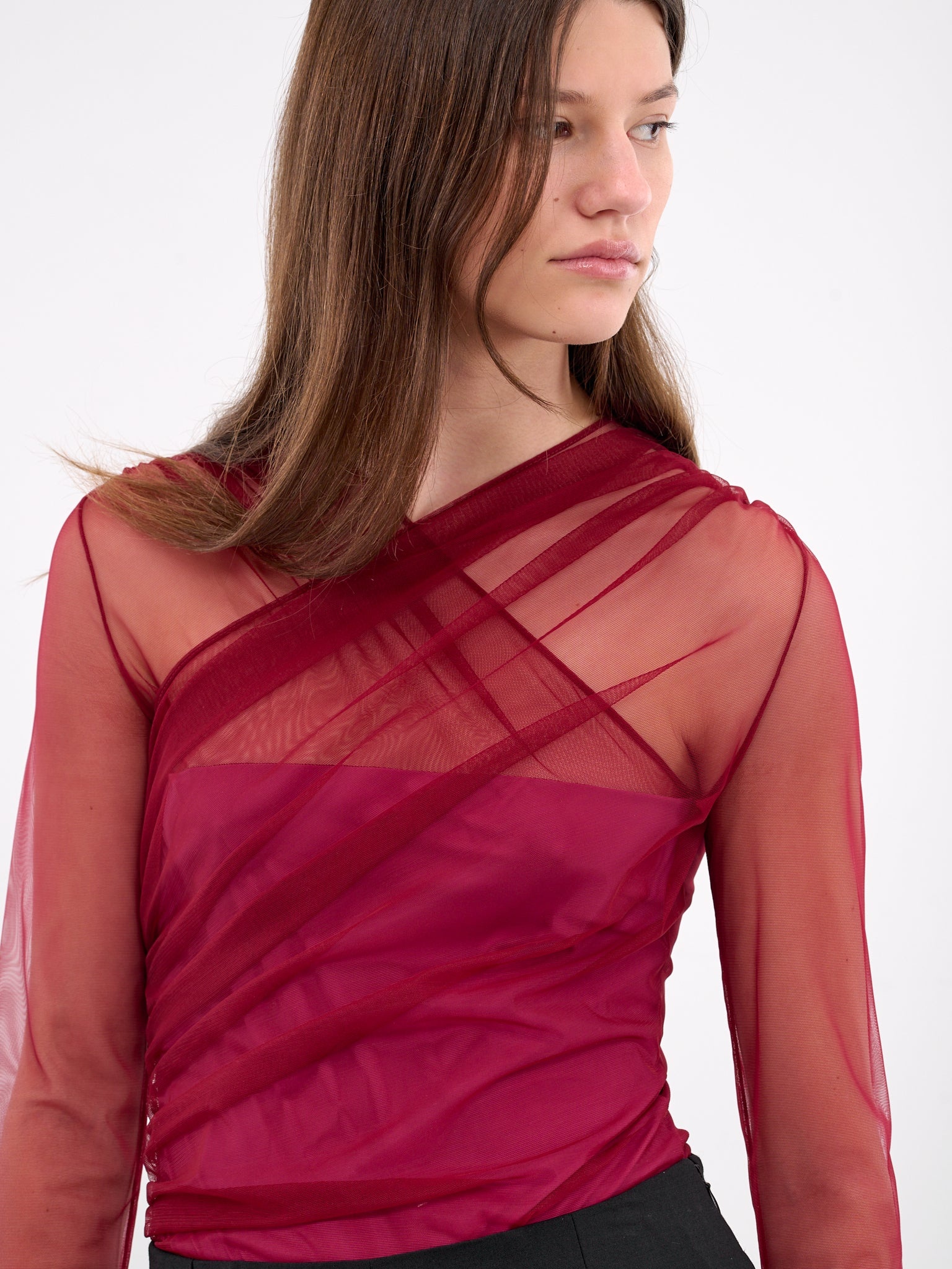 NENSI DOJAKA Sheer Gathered Long Sleeve Top | hlorenzo