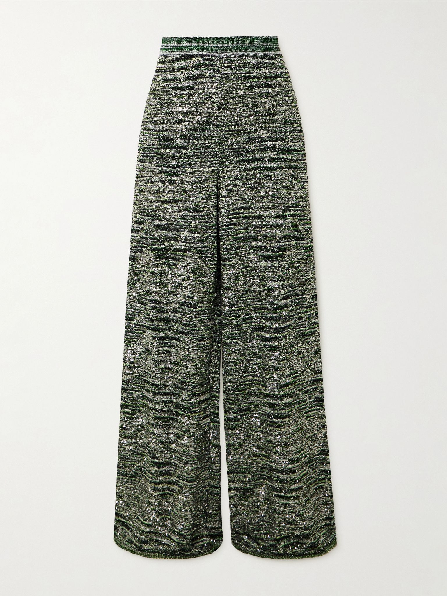 Mare sequin-embellished metallic crochet-knit wide-leg pants Green - 1
