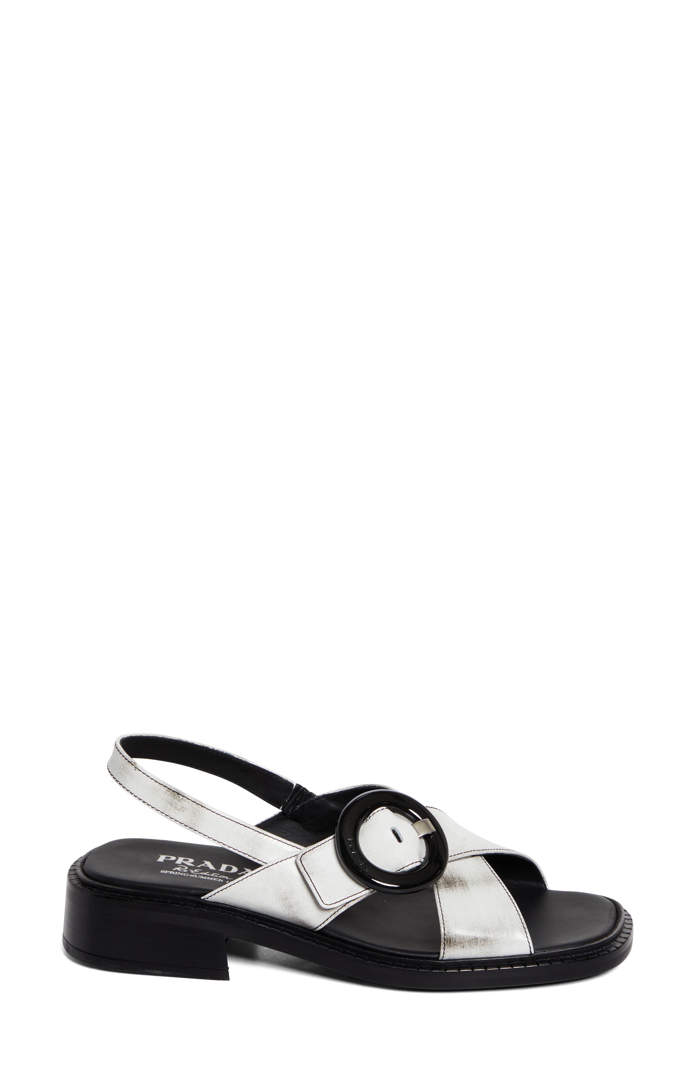 Prada Crisscross Calfskin Leather Sandal in Bianco at Nordstrom - 3