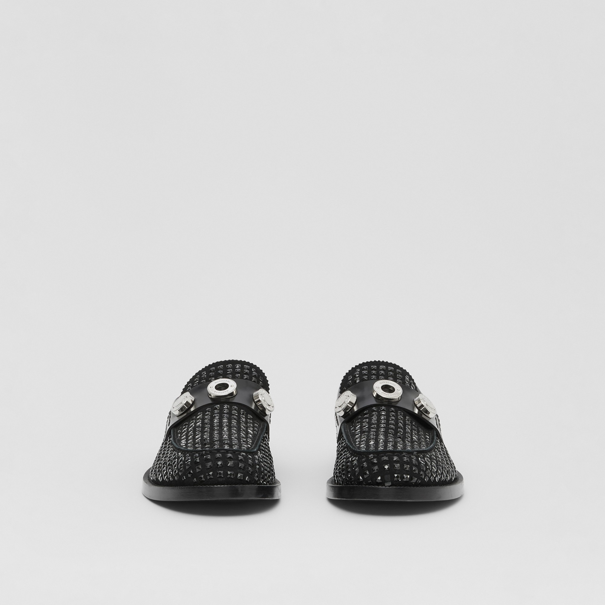 Logo Detail Crystal-embellished Suede Loafers - 4