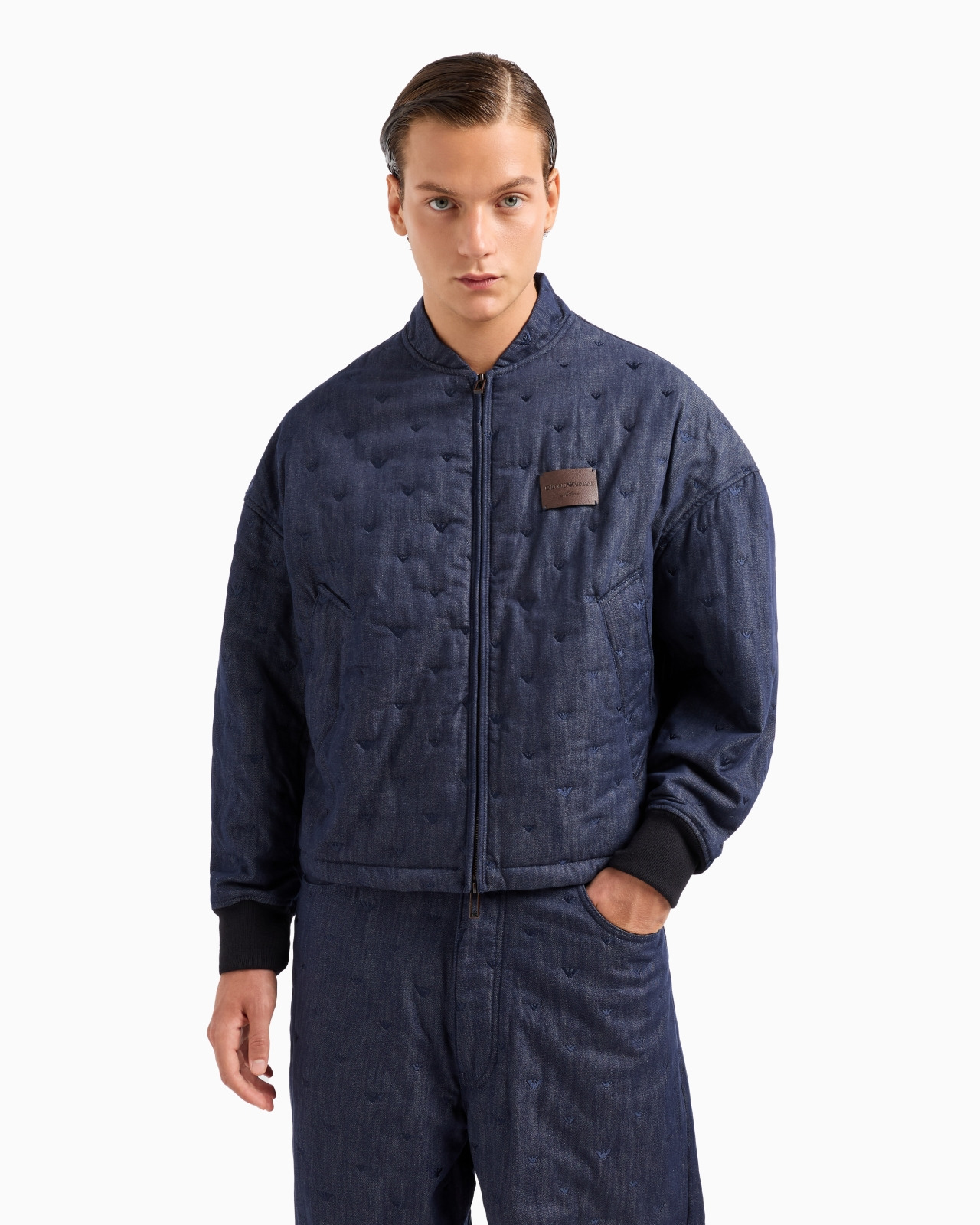 Denim jacket with all-over micro-eagle embroidery - 2