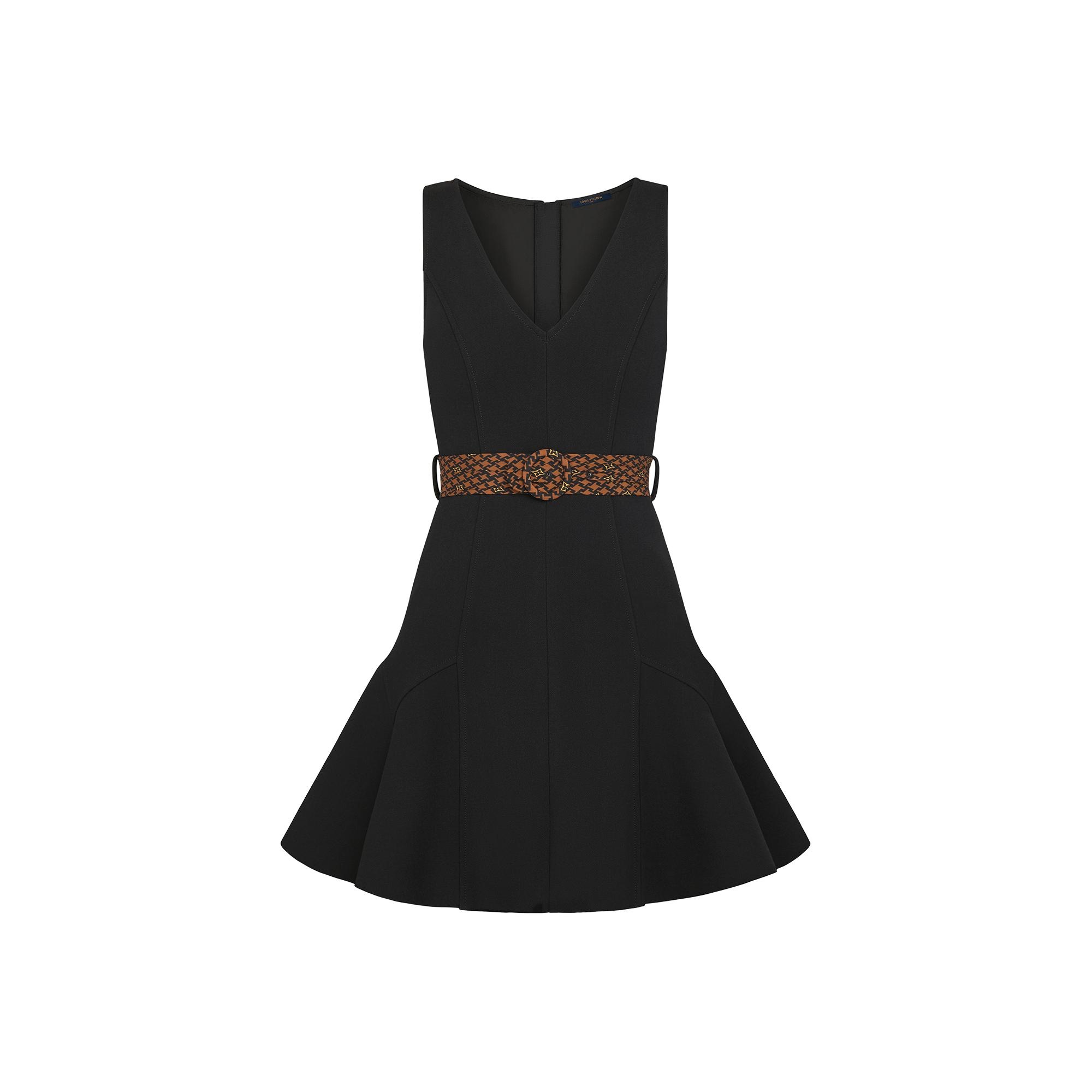 V-Neck Skater Dress With Belt - 1