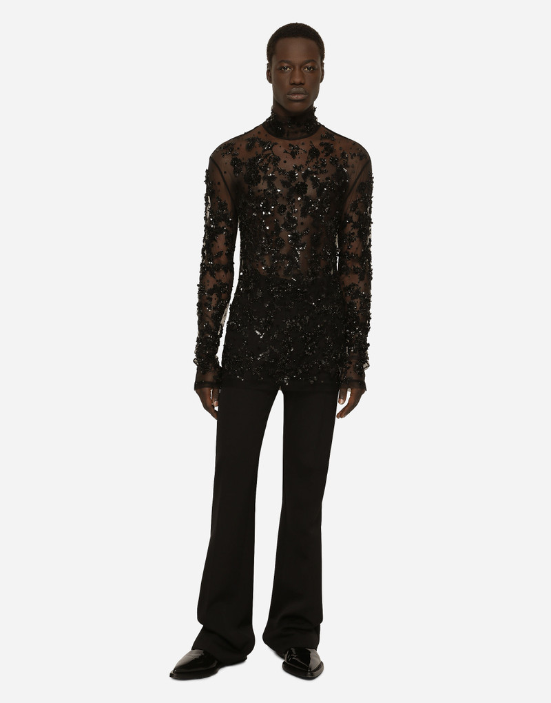 Dolce & Gabbana High-necked tulle T-shirt with sequined details outlook