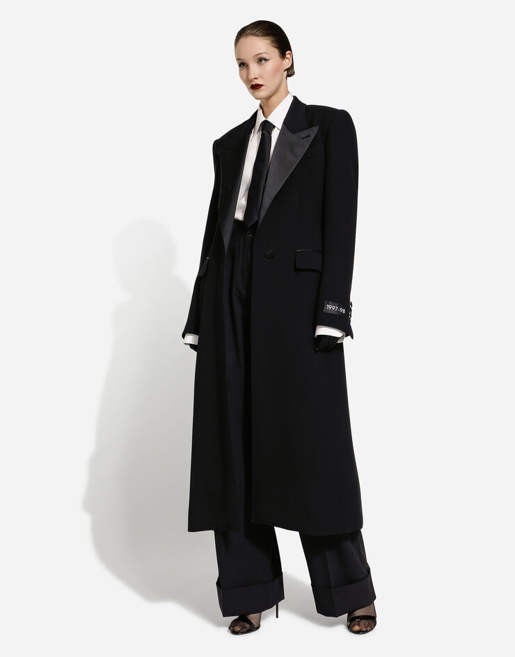 Long single-breasted wool tuxedo coat - 3