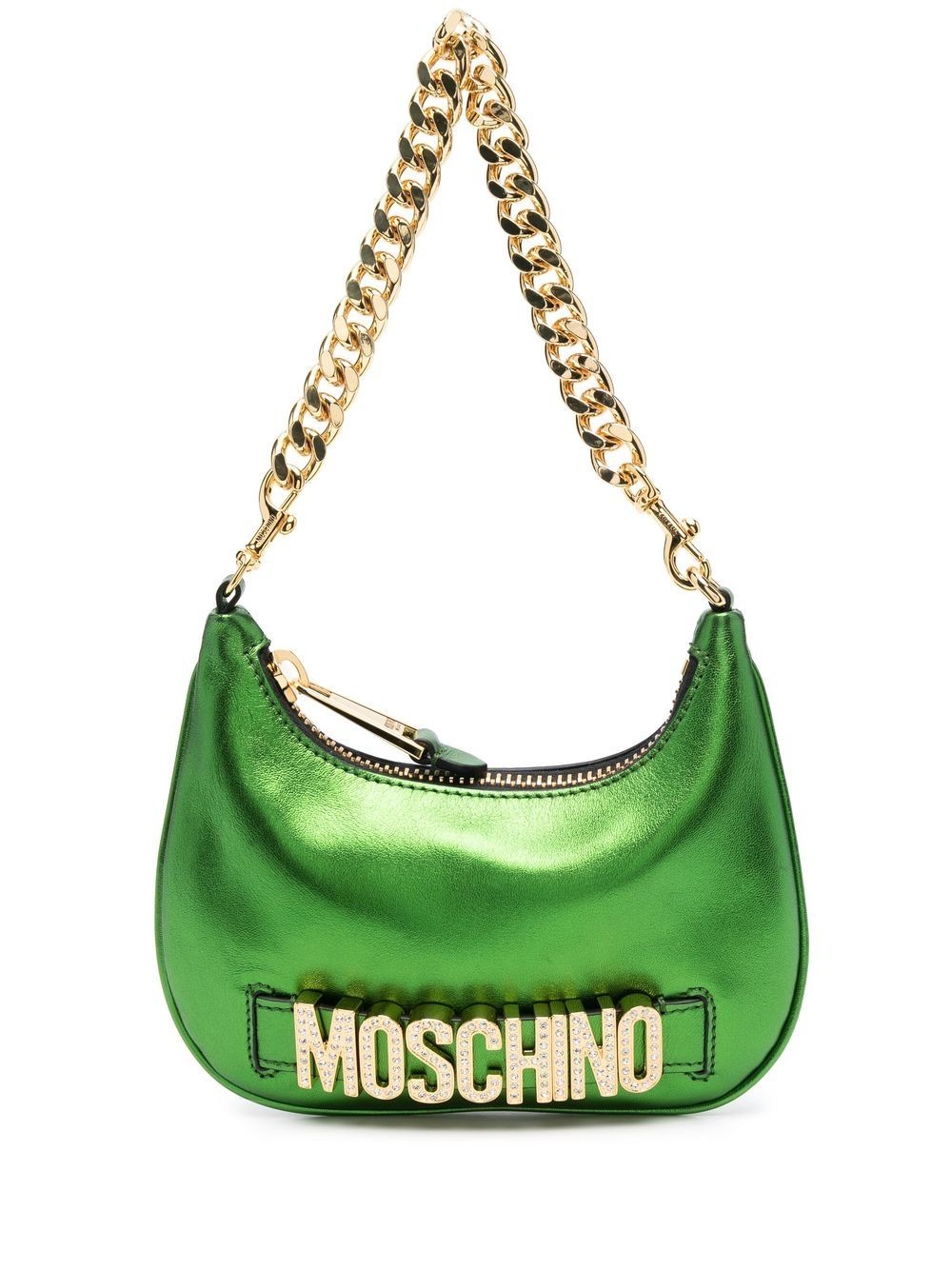 metallic logo-lettering shoulder bag - 1