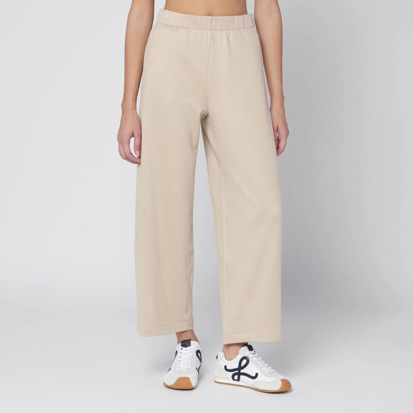 Beige silk blend trousers - 1
