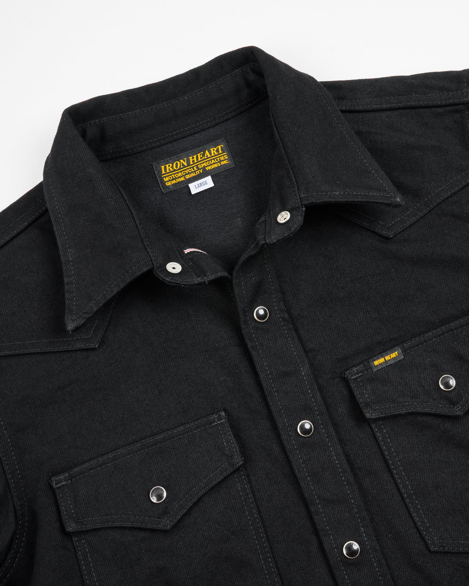 IHSH-295-BB 14oz Selvedge Denim Western Shirt - Black/Black - 7
