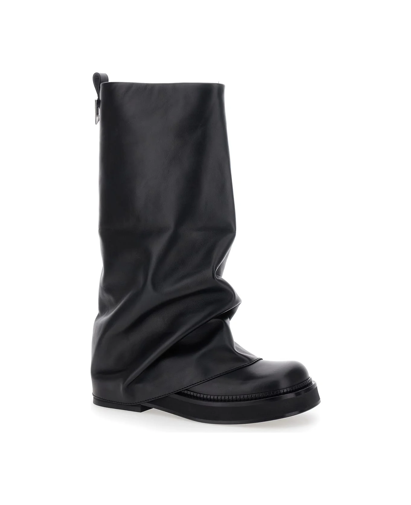 'robin' Black Boots With Square Toe And Logo Plaque On The Rear In Leather Woman - 1