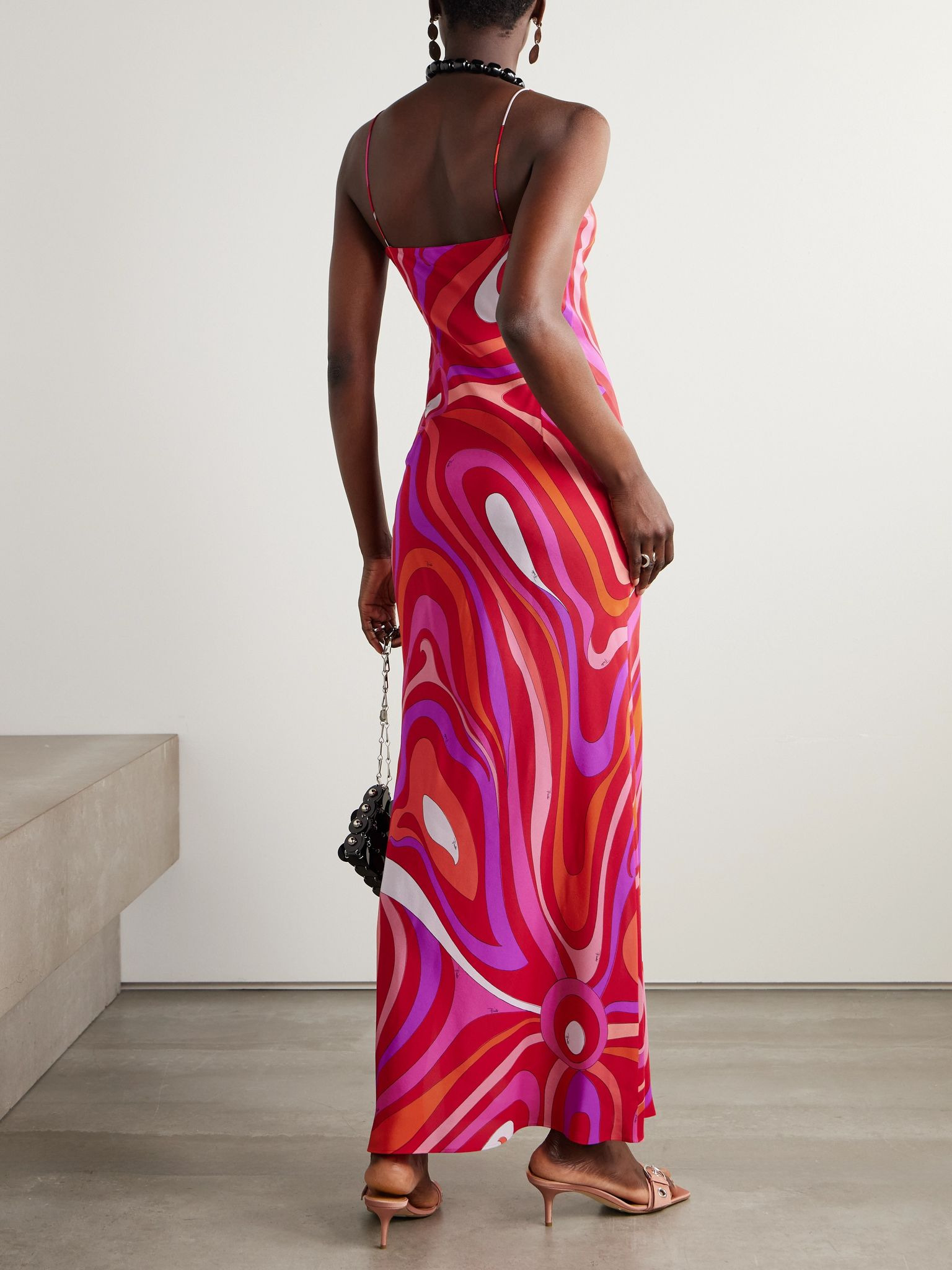 Marmo printed silk crepe de chine maxi dress Fuchsia - 3
