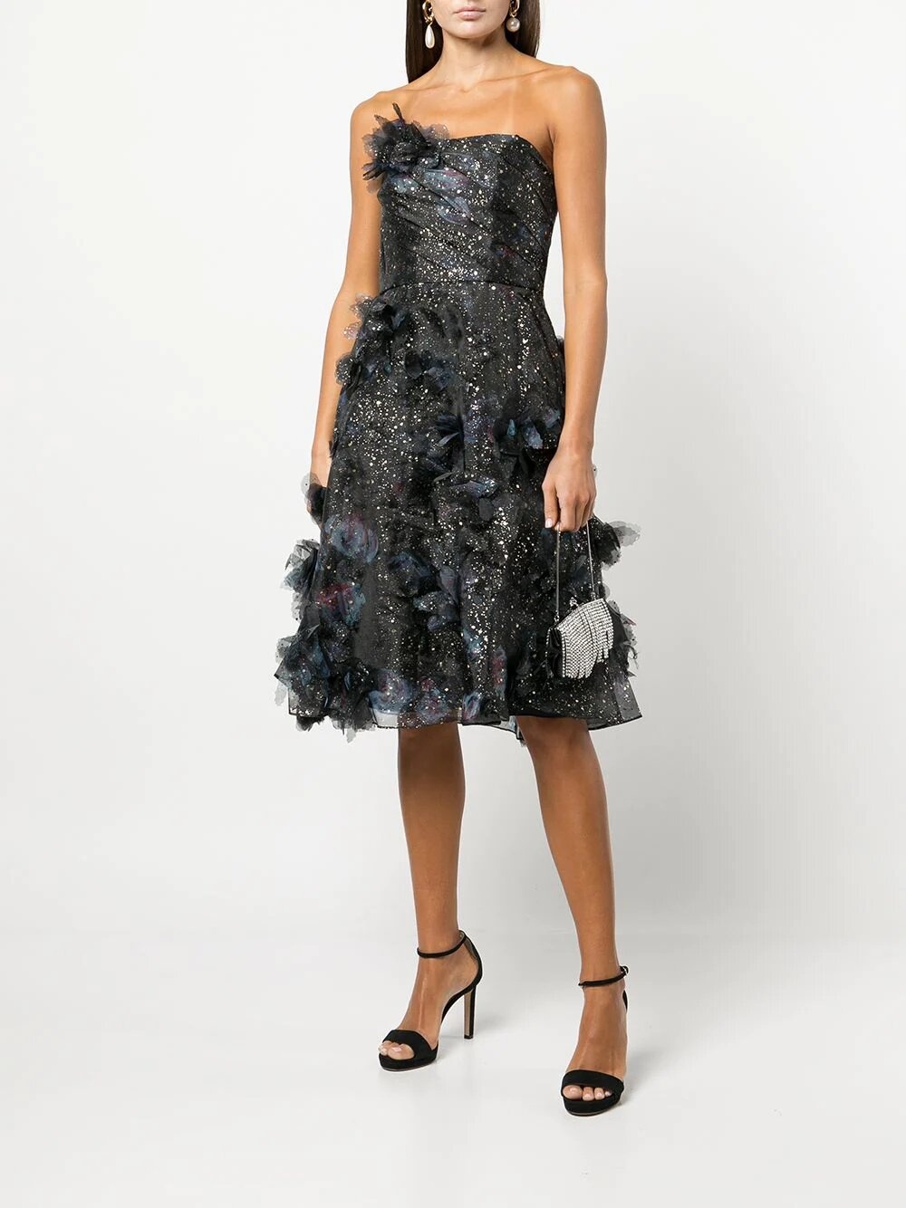 STRAPLESS FOILED PRINTED ORGANZA COCKTAIL - 1