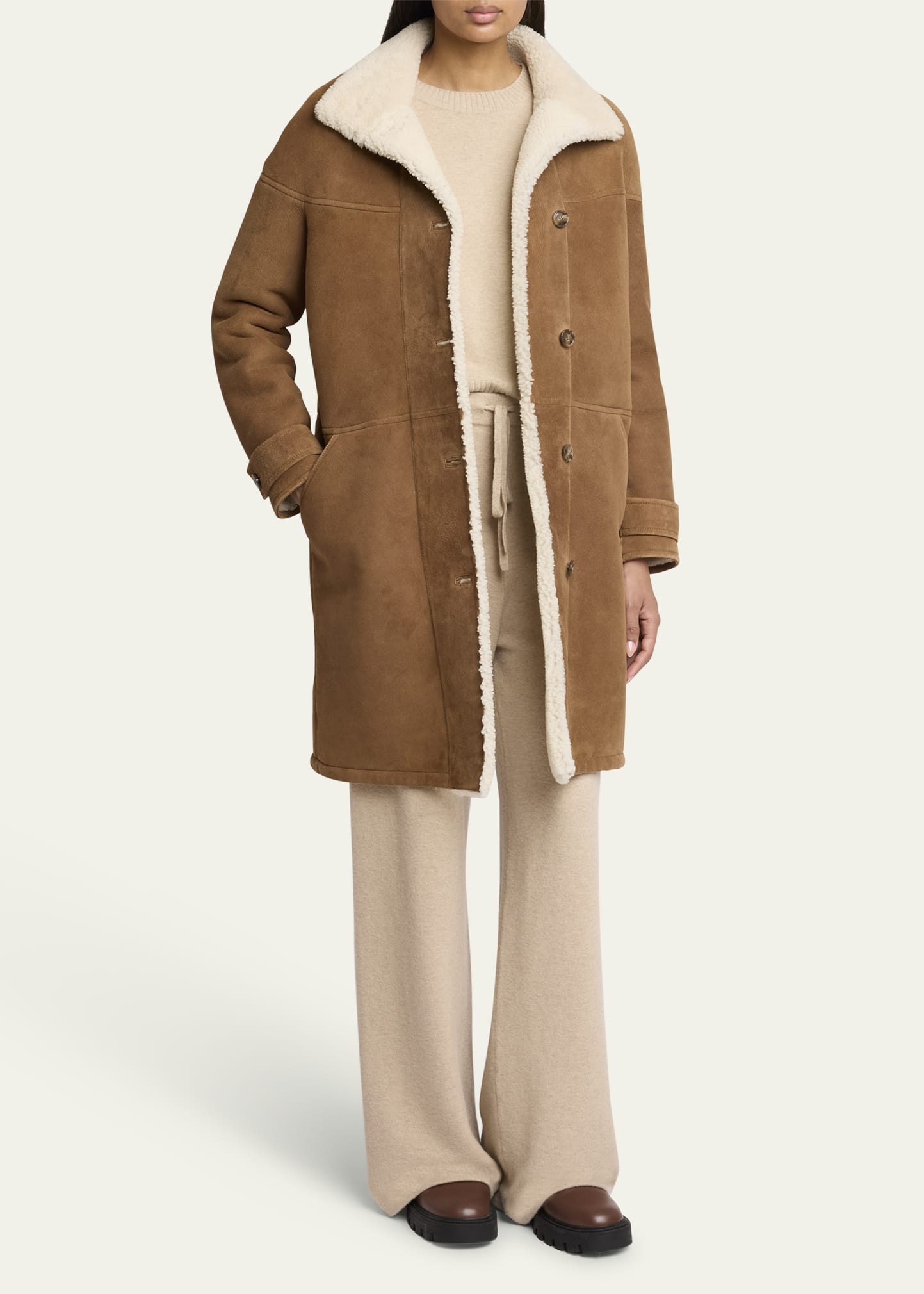 Paneled Shearling Coat - 4