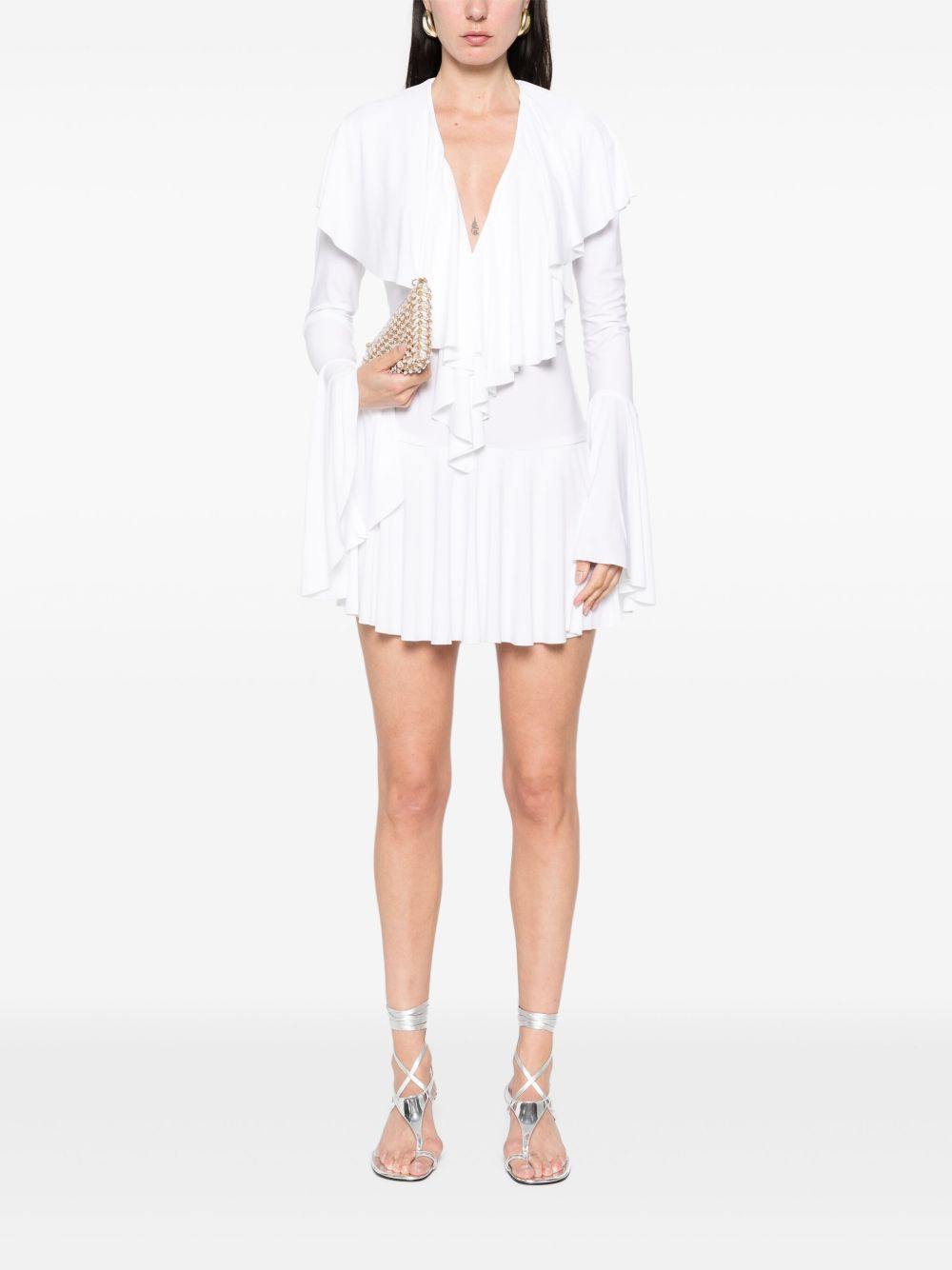 long-sleeve deep V-neck mini dress - 2