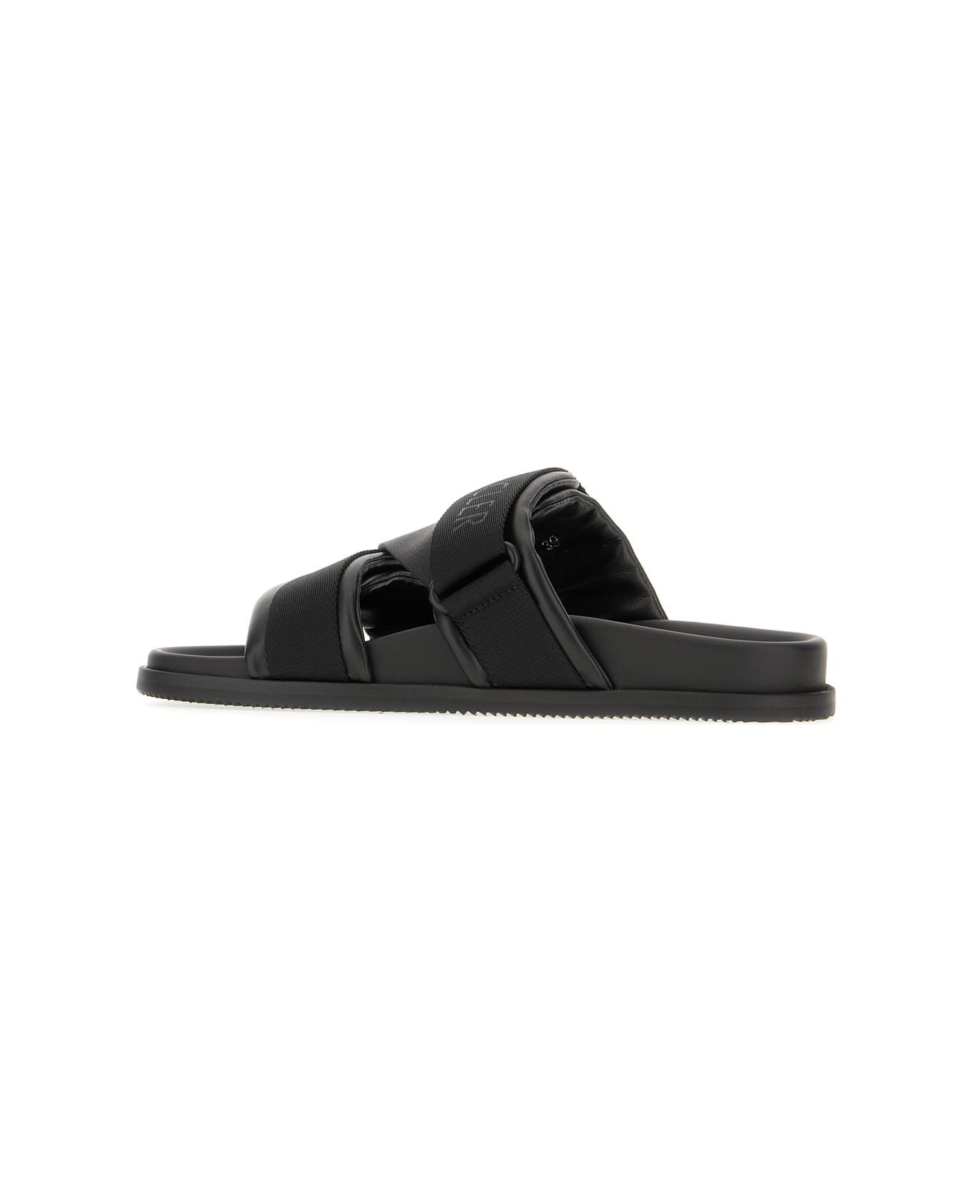 Black Leather And Fabric Sandals - 3