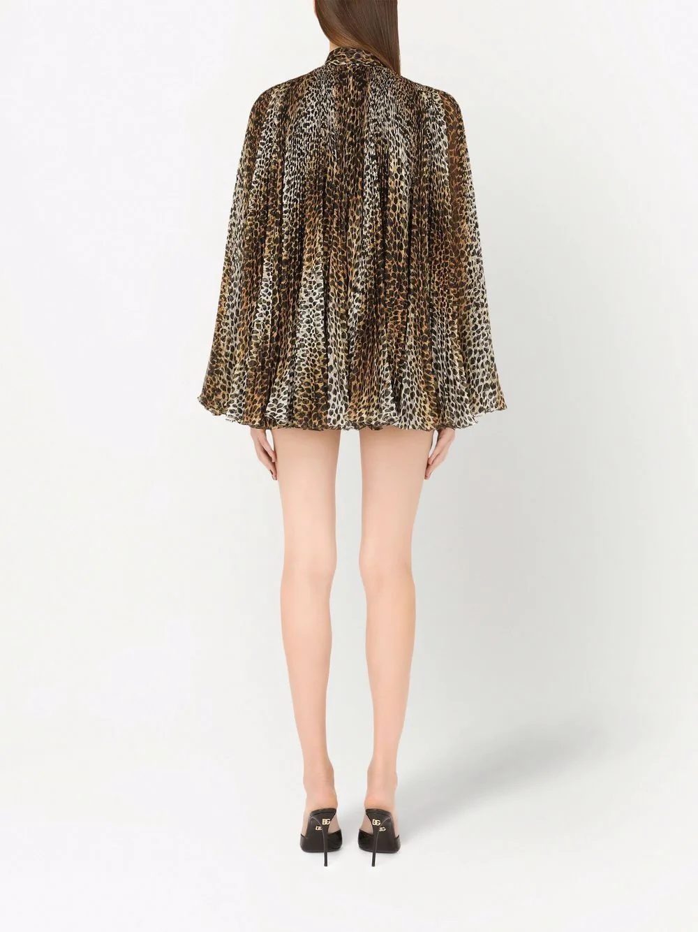 leopard print pleated mini dress - 4