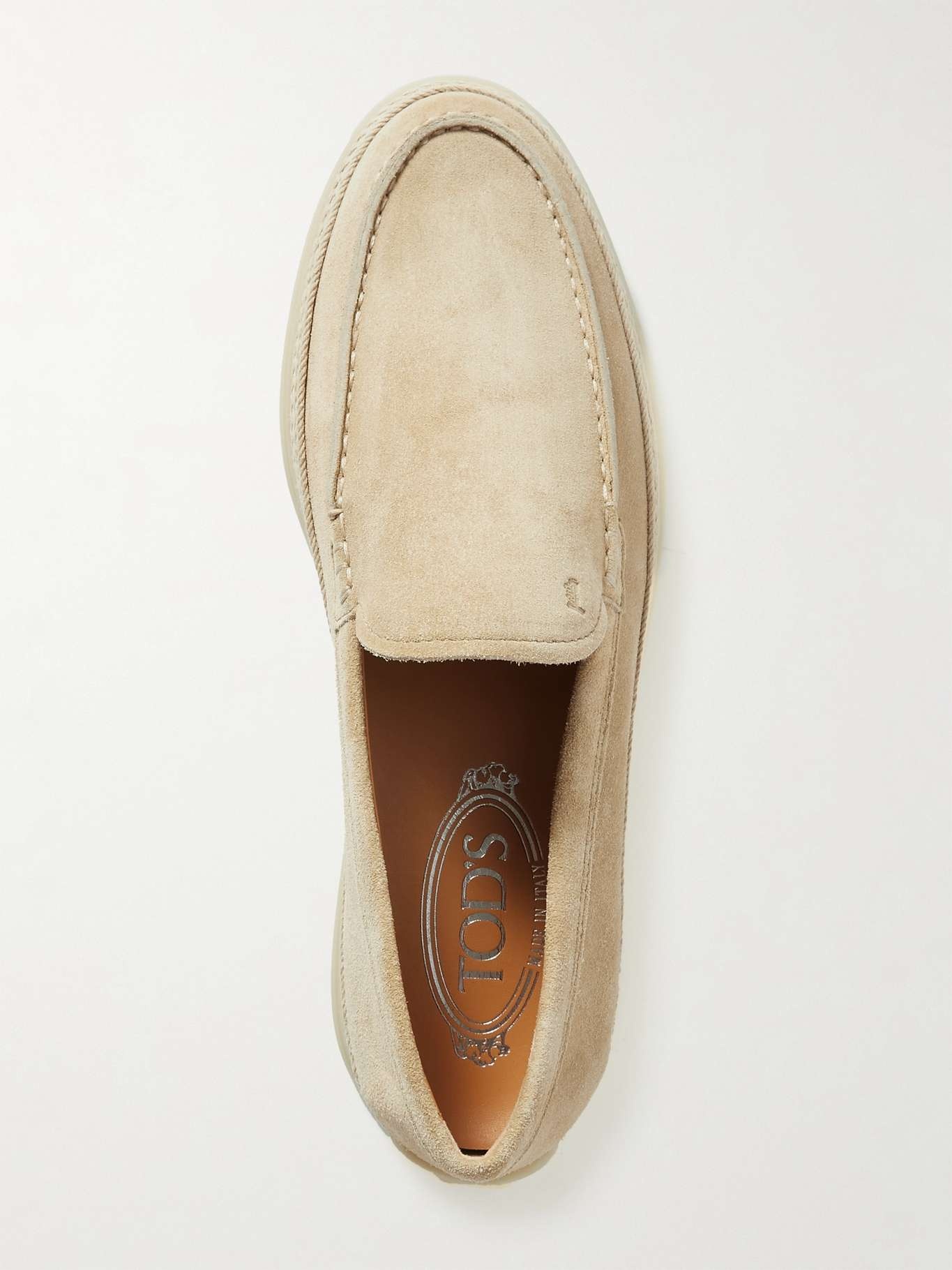 Raffia-trimmed suede loafers Beige - 5