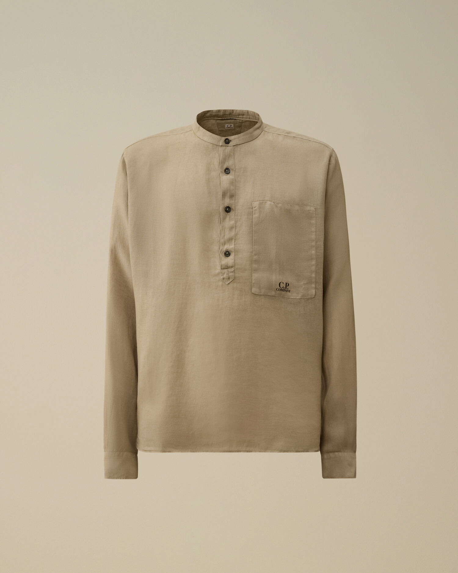 Linen Banded Collar Shirt - 1