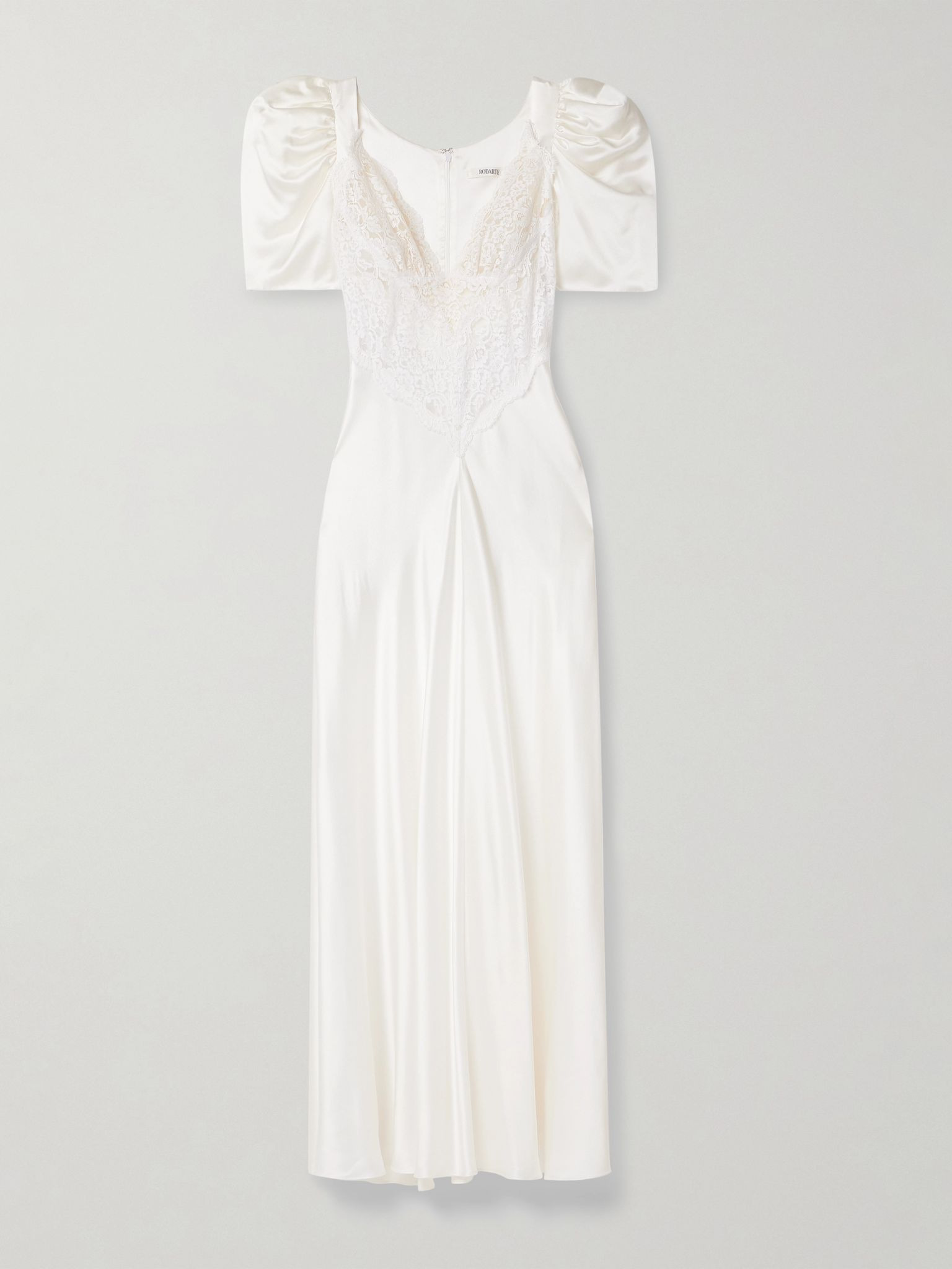 Lace-trimmed silk-satin gown Off-white - 1