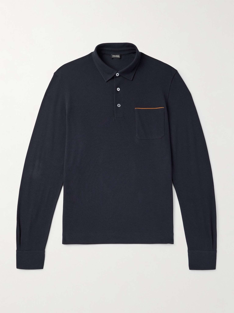 Slim-Fit Suede-Trimmed Cotton-Piqué Polo Shirt - 1