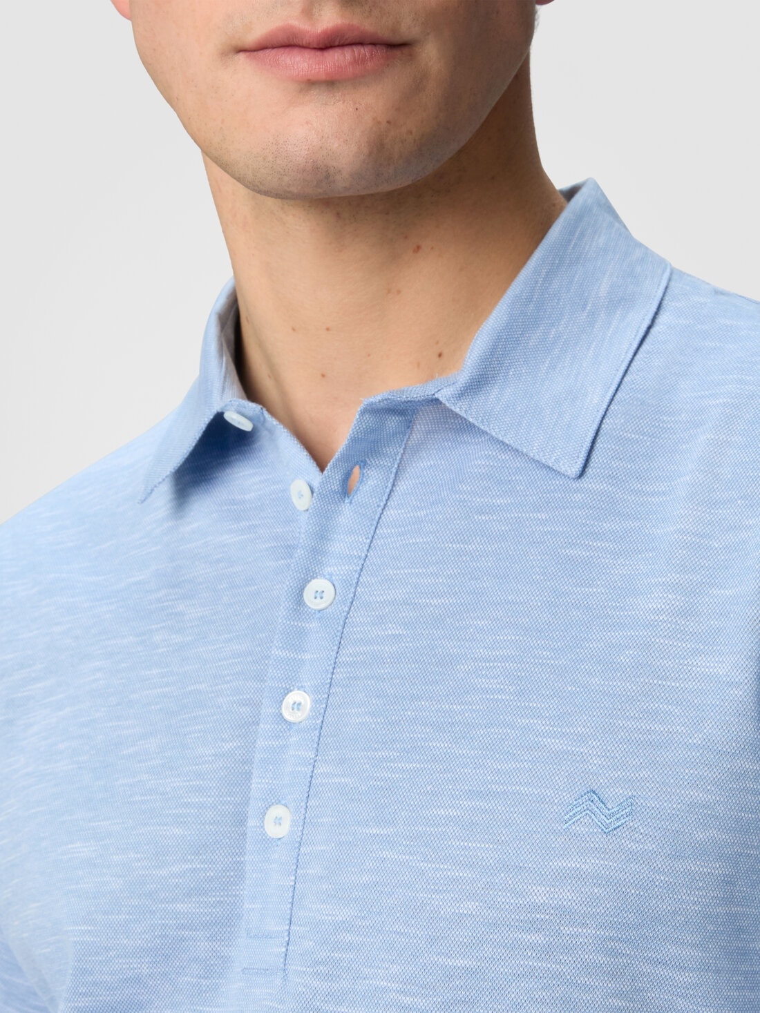 Slub cotton and linen polo shirt with zigzag embroidery - 5
