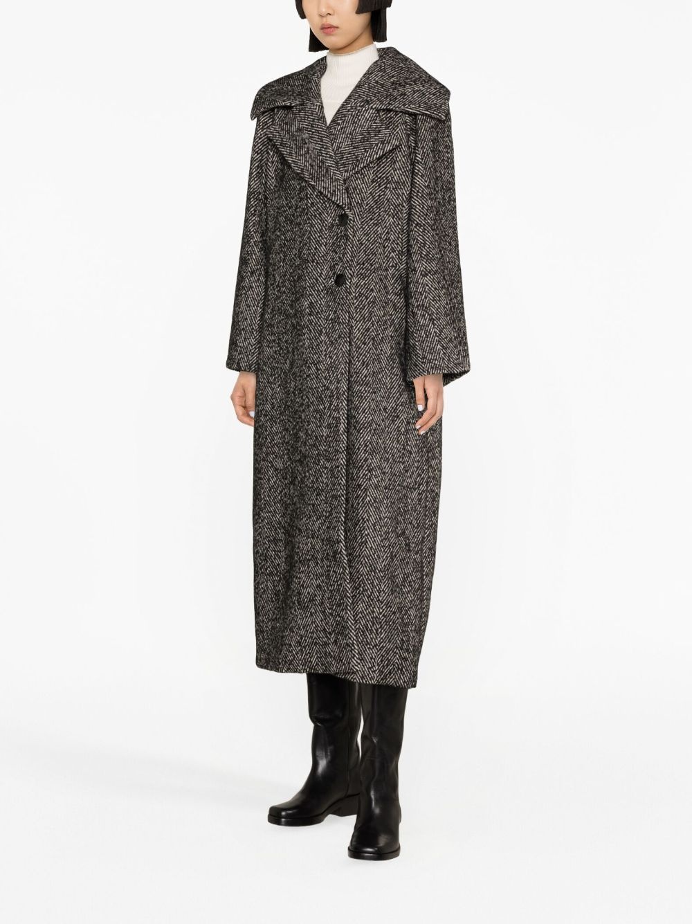 single-breasted herringbone coat - 3