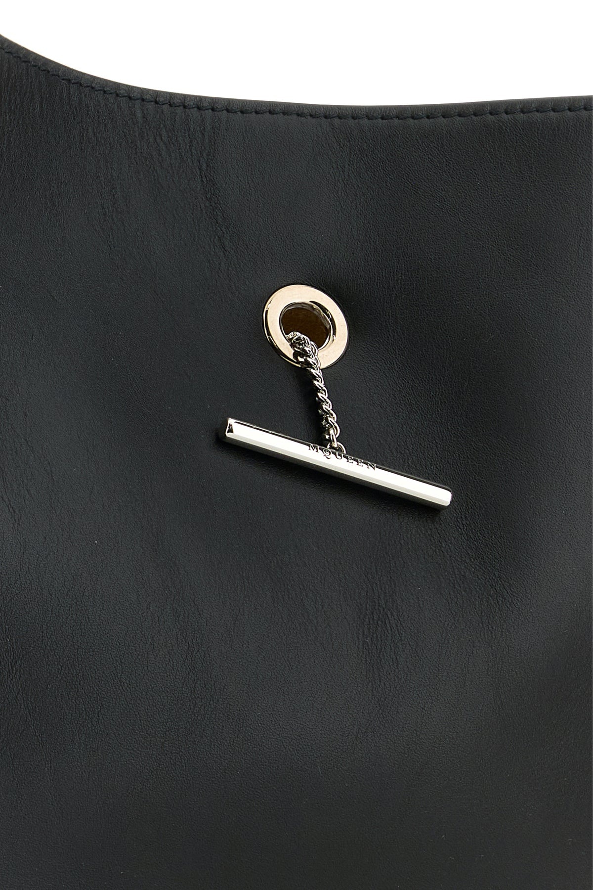 Black leather Pendant shopping bag - 4